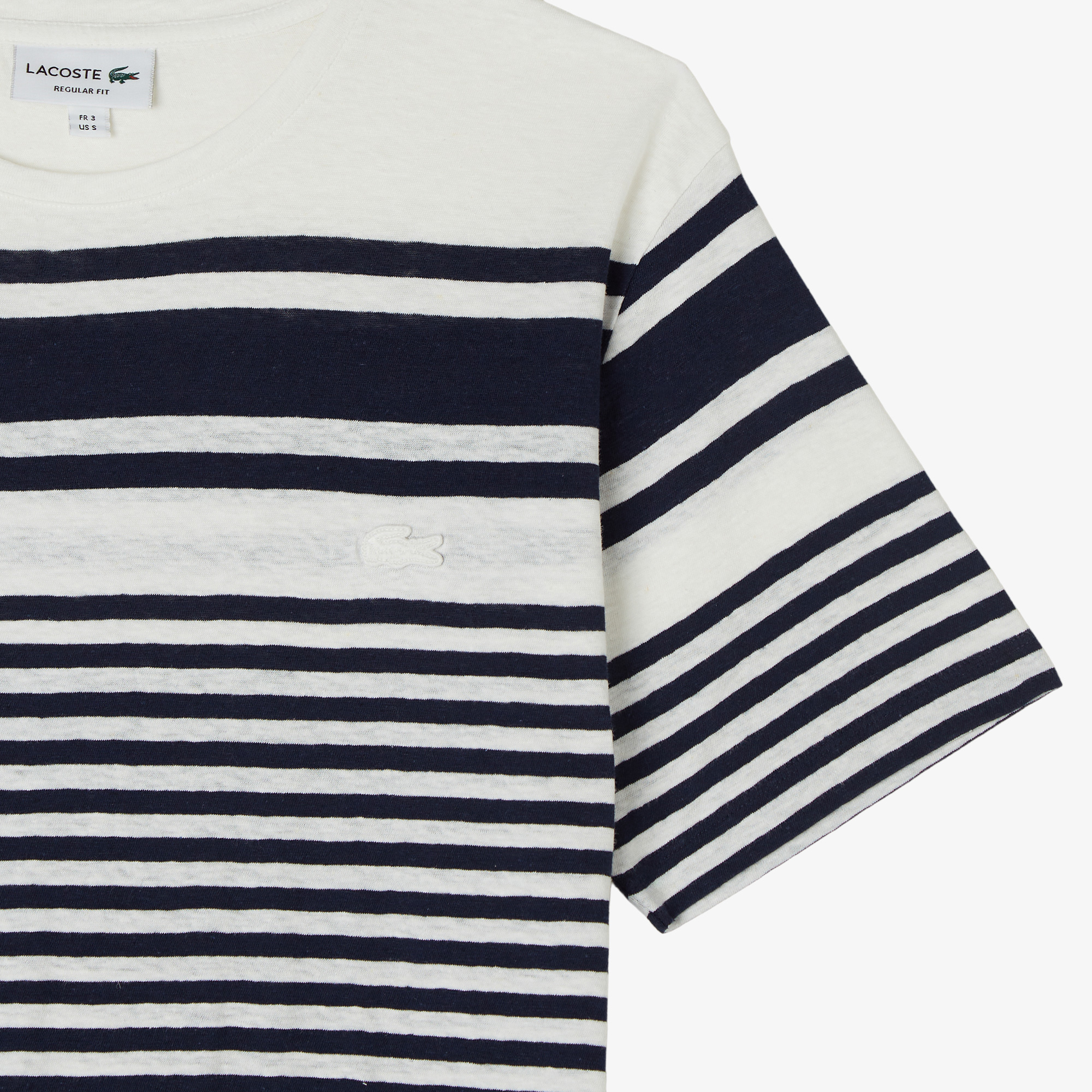 Lacoste Erkek Regular Fit Bisiklet Yaka Çizgili Lacivert T-Shirt görsel 4