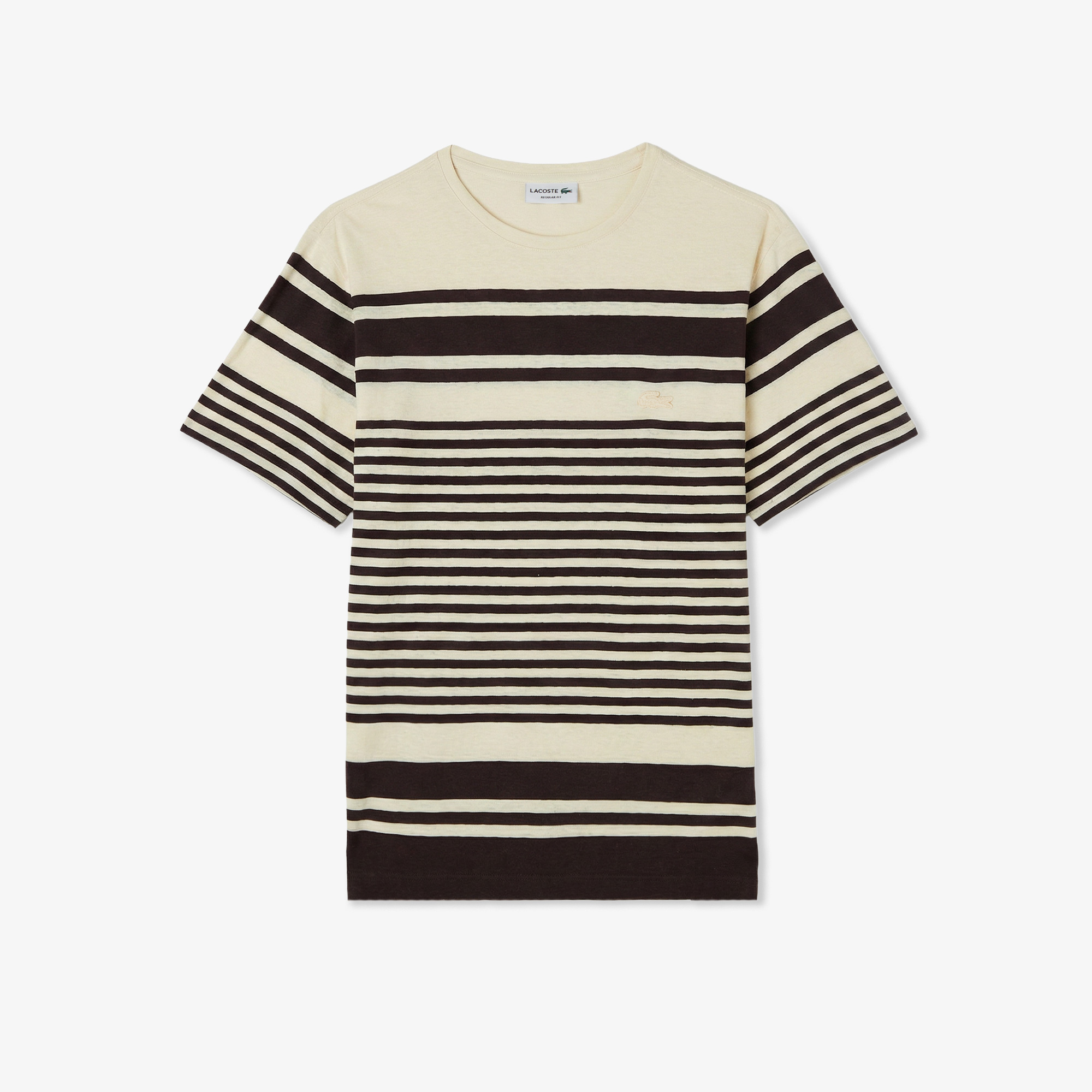 Lacoste Erkek Regular Fit Bisiklet Yaka Çizgili Kahverengi T-Shirt görsel 3