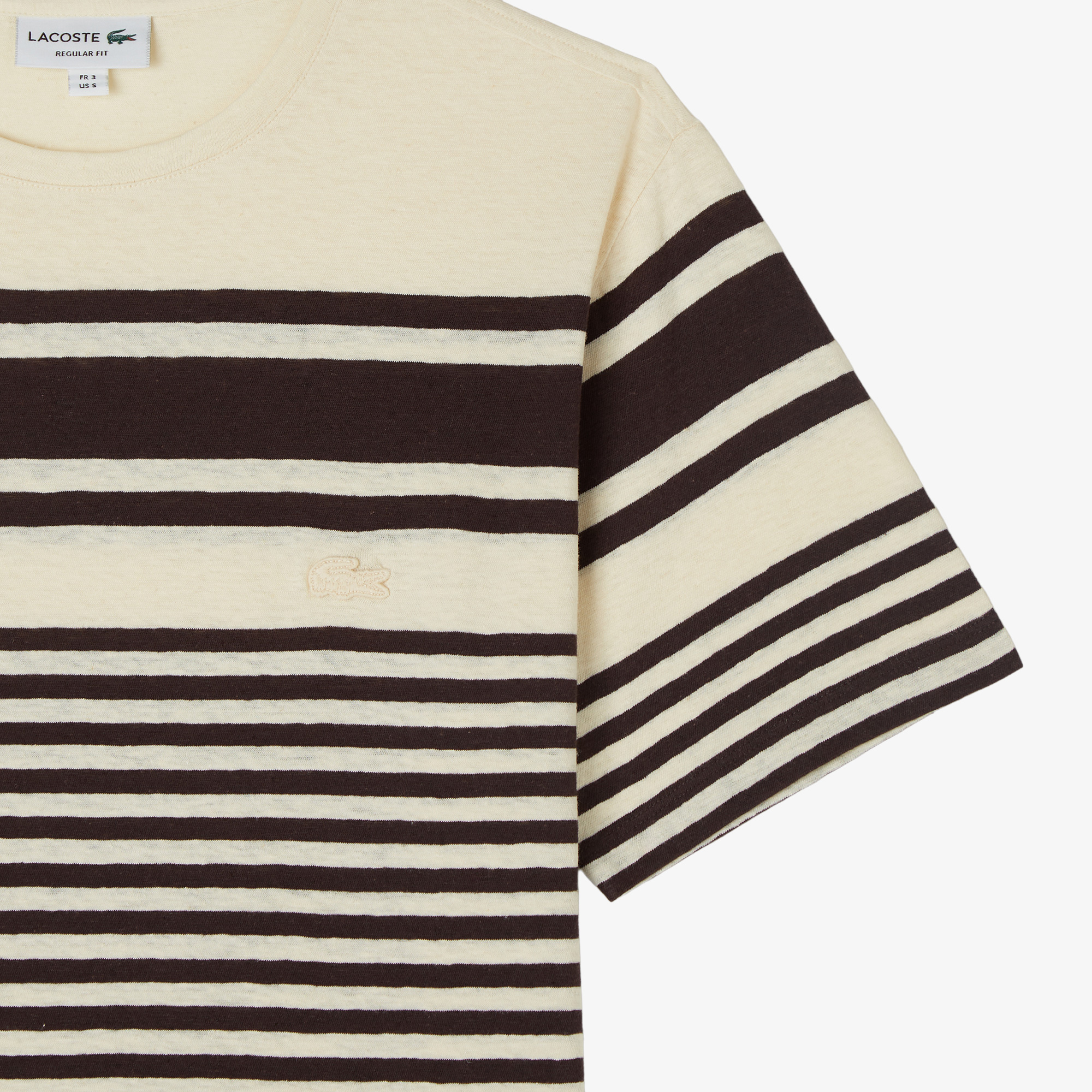 Lacoste Erkek Regular Fit Bisiklet Yaka Çizgili Kahverengi T-Shirt görsel 4