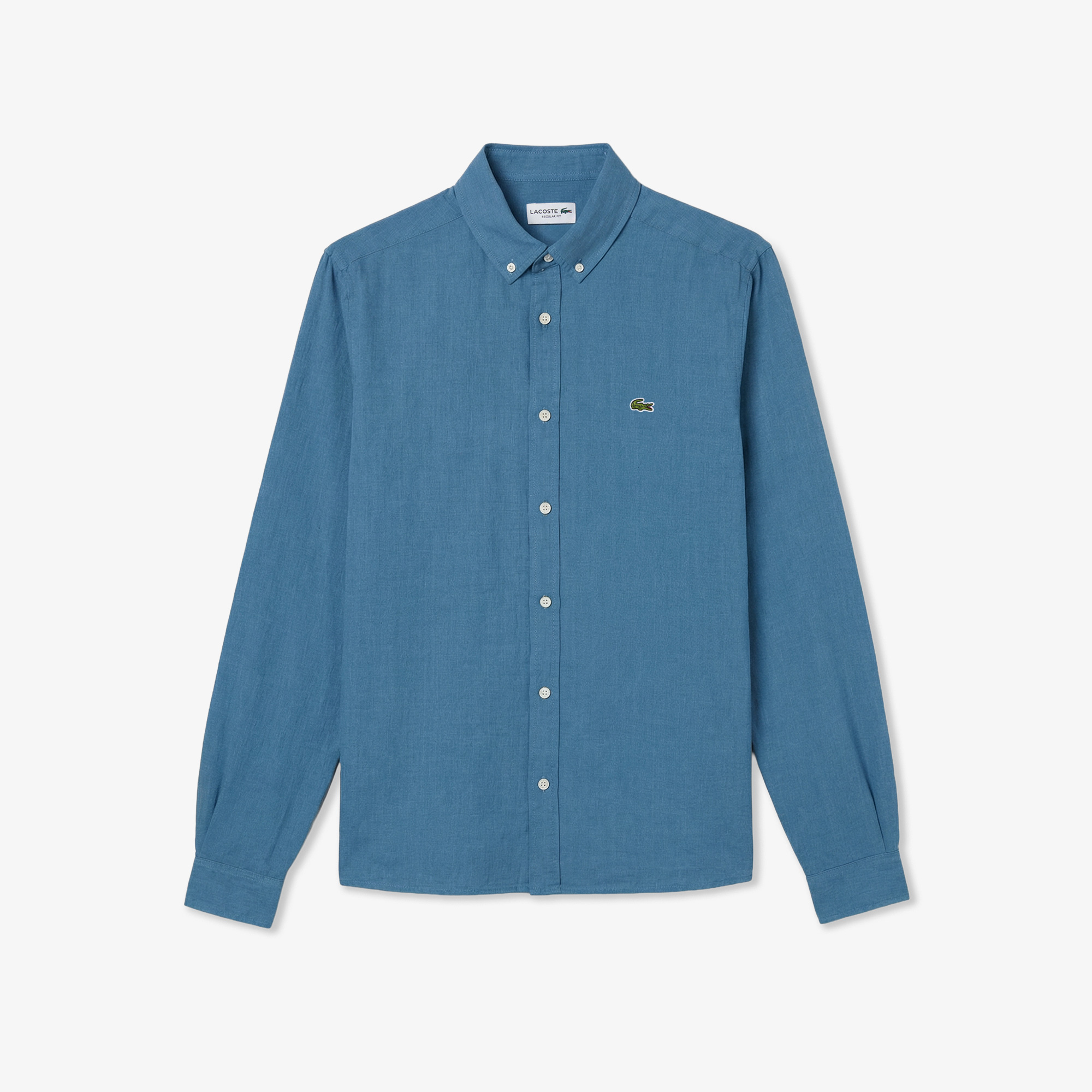 Lacoste Erkek Regular Fit Düğmeli Yaka Keten Mavi Gömlek görsel 3