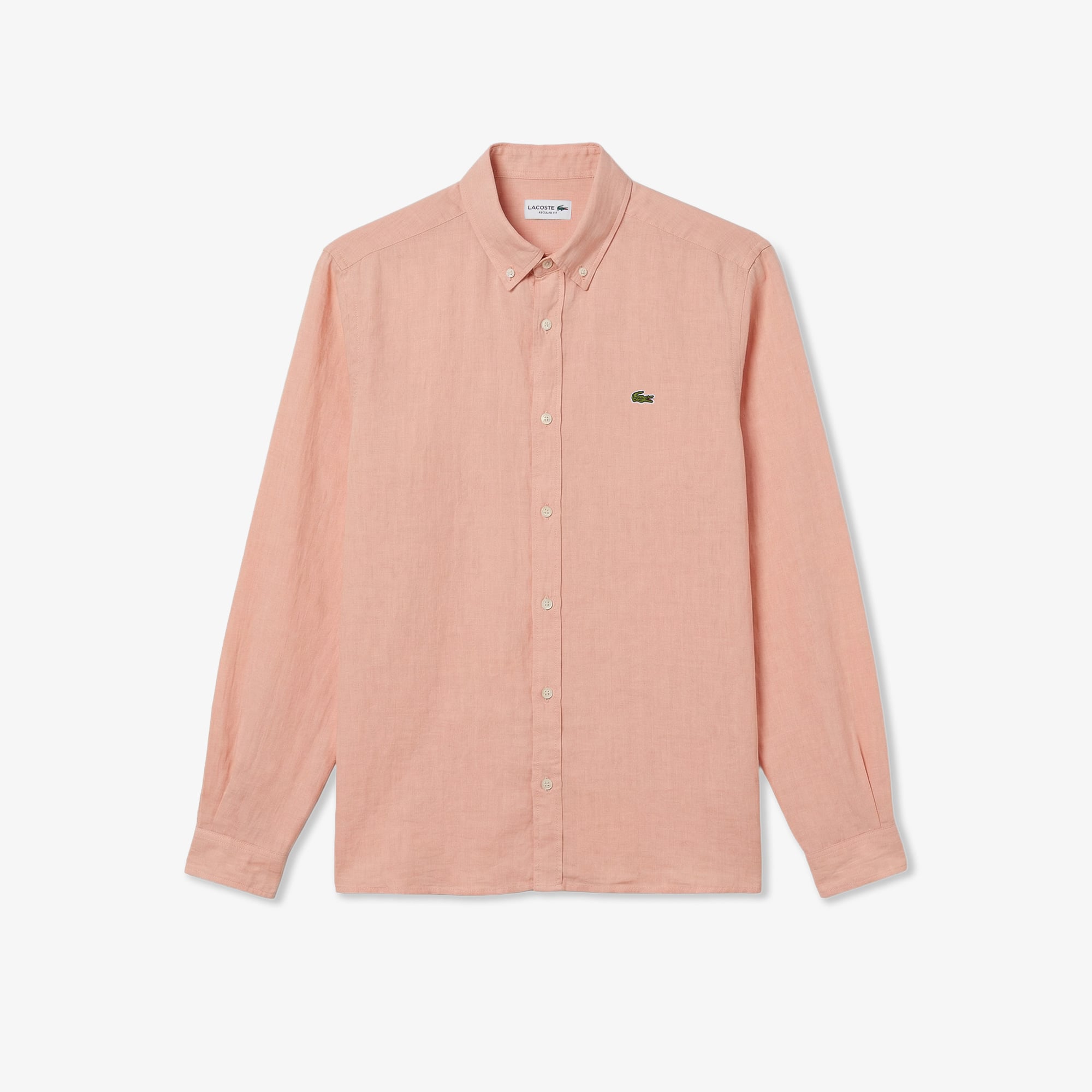 Lacoste Erkek Regular Fit Düğmeli Yaka Keten Turuncu Gömlek görsel 3