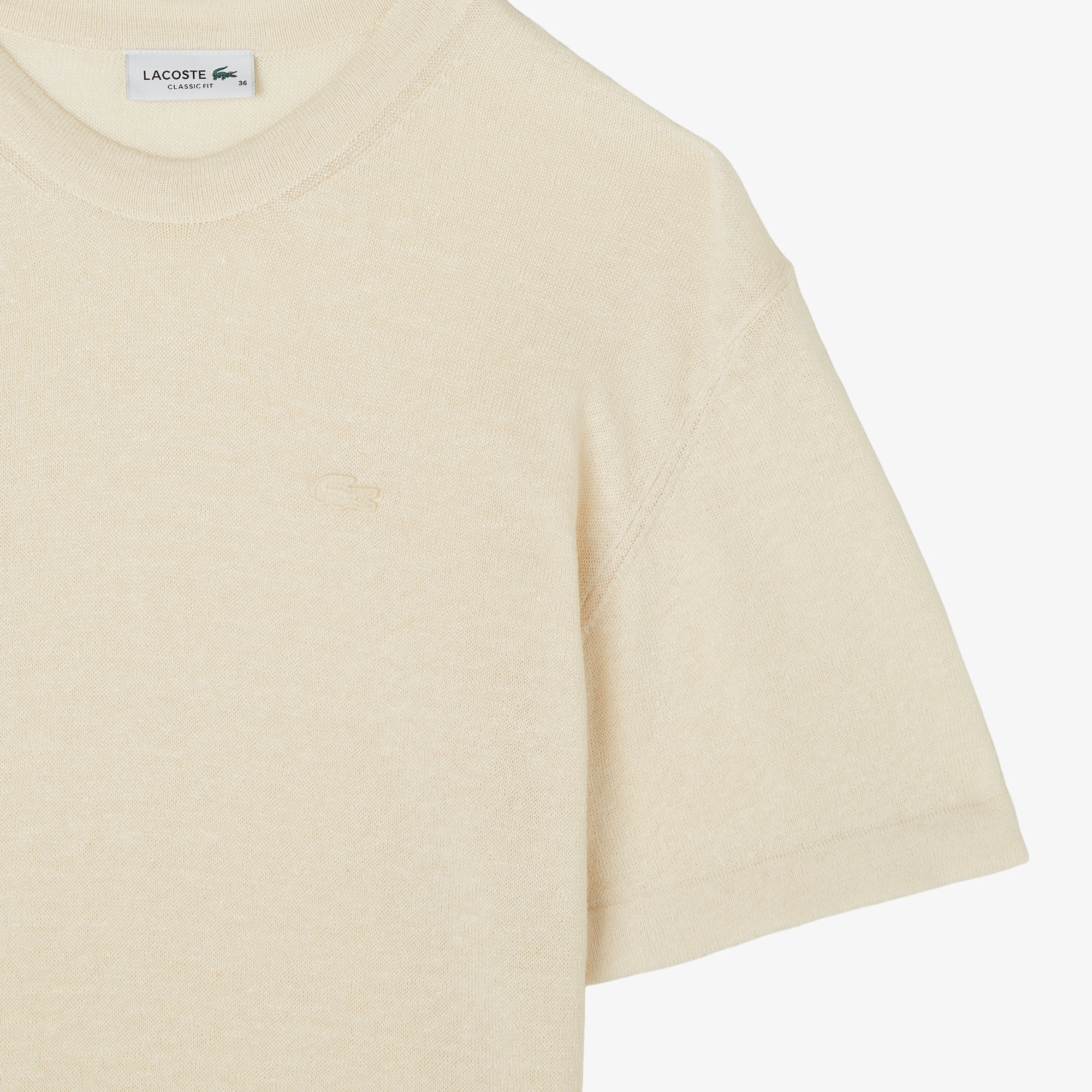 Lacoste Kadın Relaxed Fit Truvakar Kollu Bisiklet Yaka Keten Bej Triko görsel 4