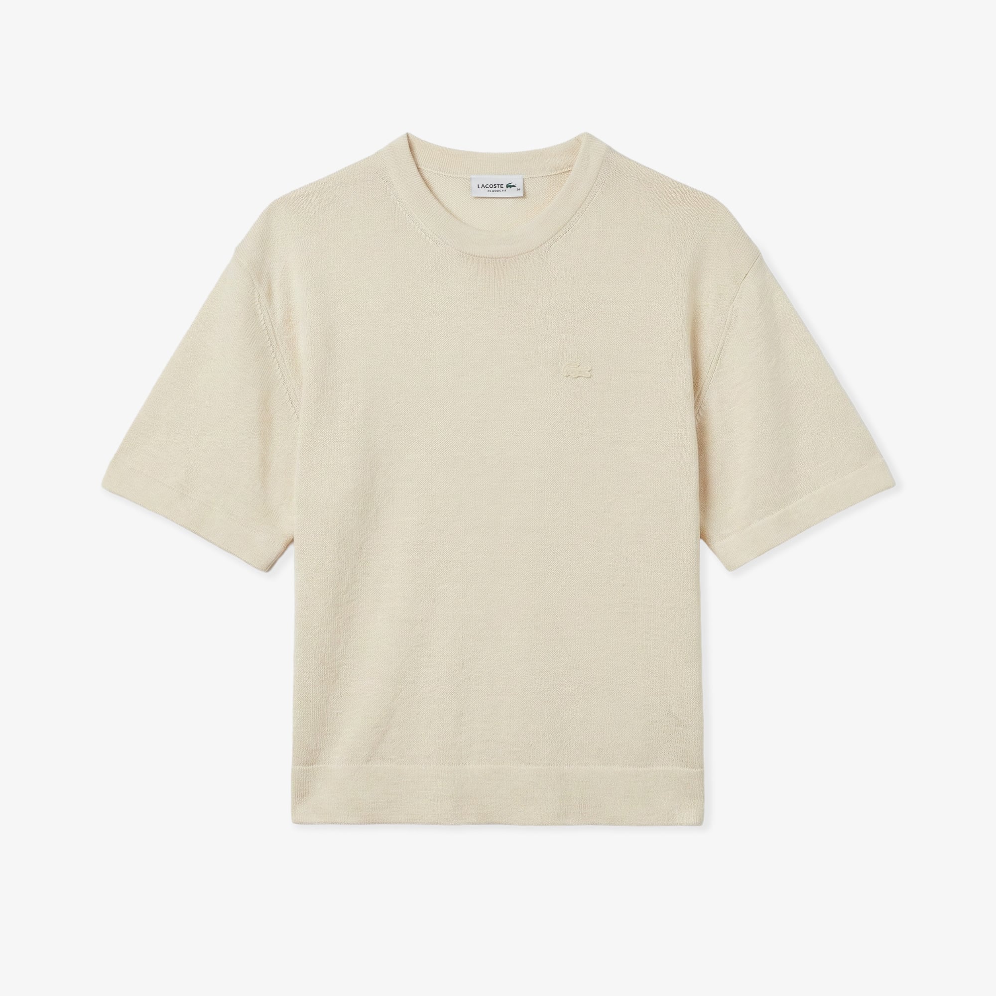 Lacoste Kadın Relaxed Fit Truvakar Kollu Bisiklet Yaka Keten Bej Triko görsel 3