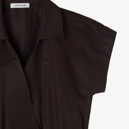 Kadın Flare Fit Kısa Kollu Polo Yaka Kahverengi Elbise Kahverengi