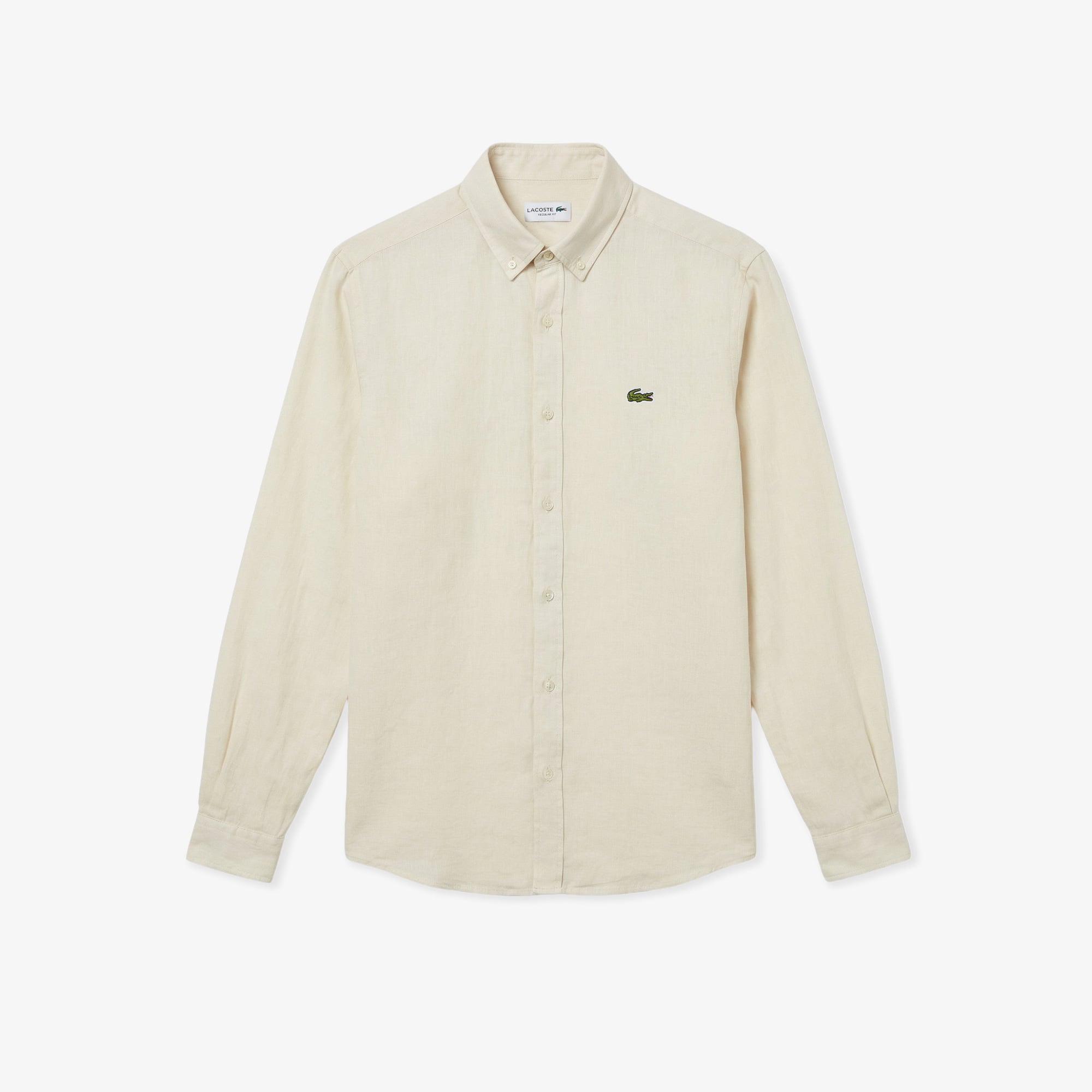 Lacoste Erkek Regular Fit Düğmeli Yaka Keten Krem Gömlek görsel 3
