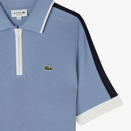 Erkek Classic Fit Kısa Kollu Yarım Fermuarlı Mavi Triko Mavi
