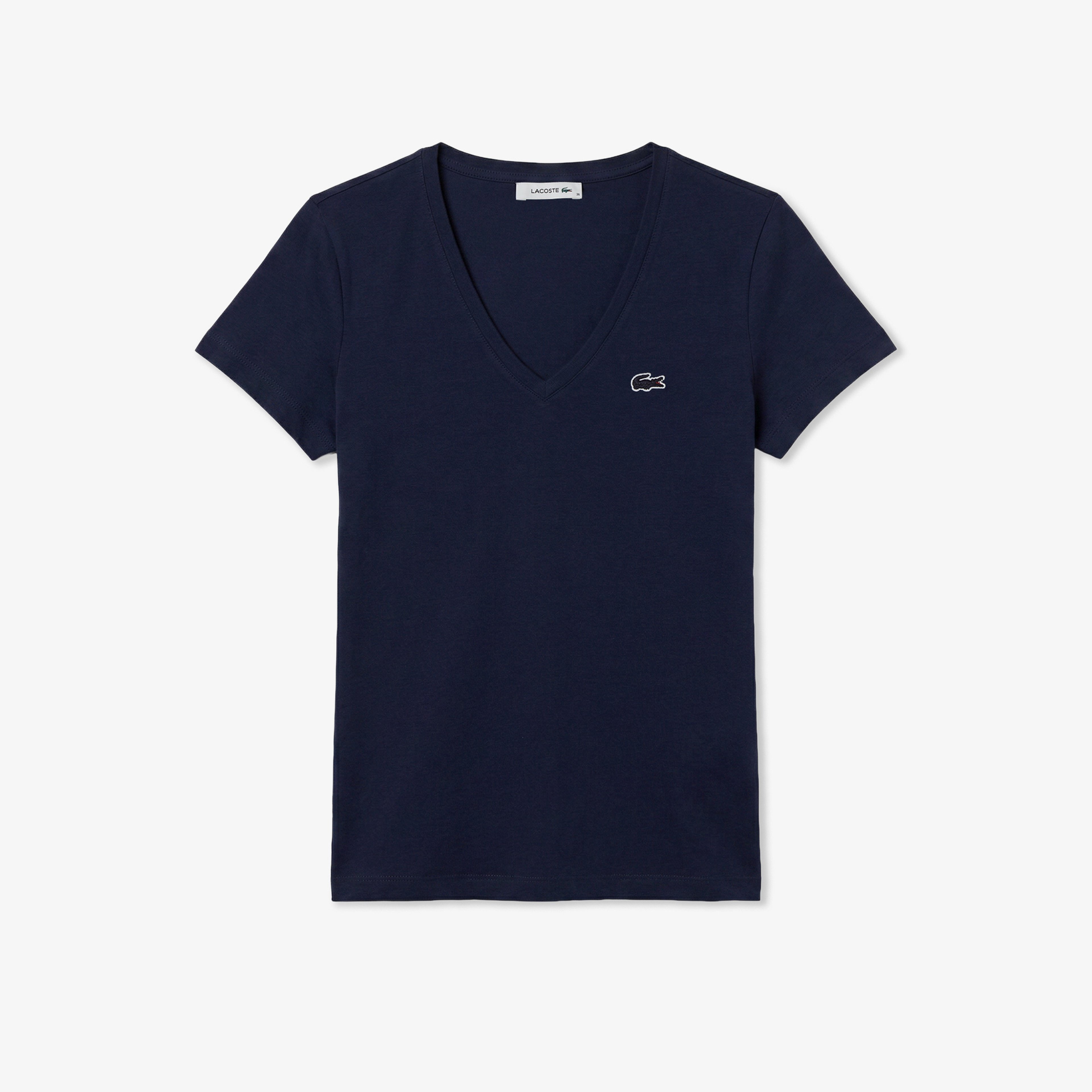 Kadın Slim Fit V Yaka Lacivert T-Shirt Kadın Slim Fit V Yaka Lacivert T-Shirt