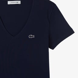 Kadın Slim Fit V Yaka Lacivert T-Shirt Lacivert