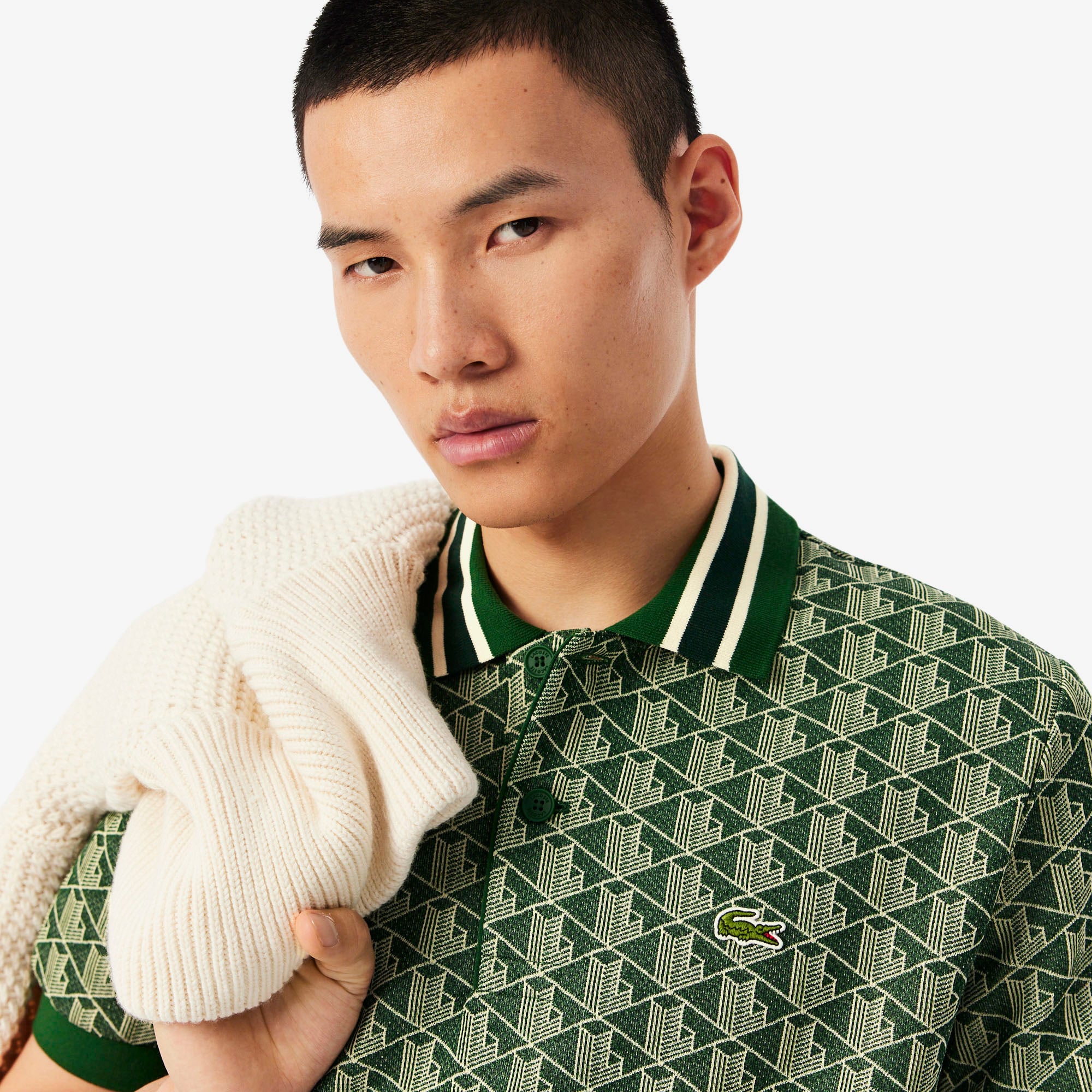Lacoste Erkek Classic Fit Monogram Yeşil Polo görsel 2