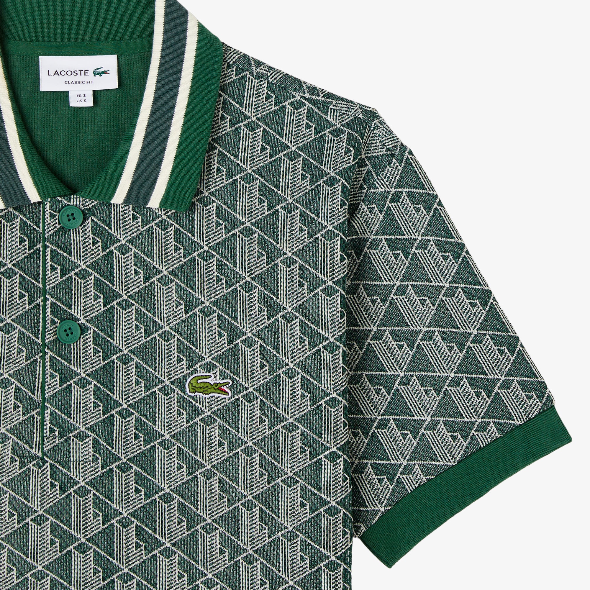 Lacoste Erkek Classic Fit Monogram Yeşil Polo görsel 5