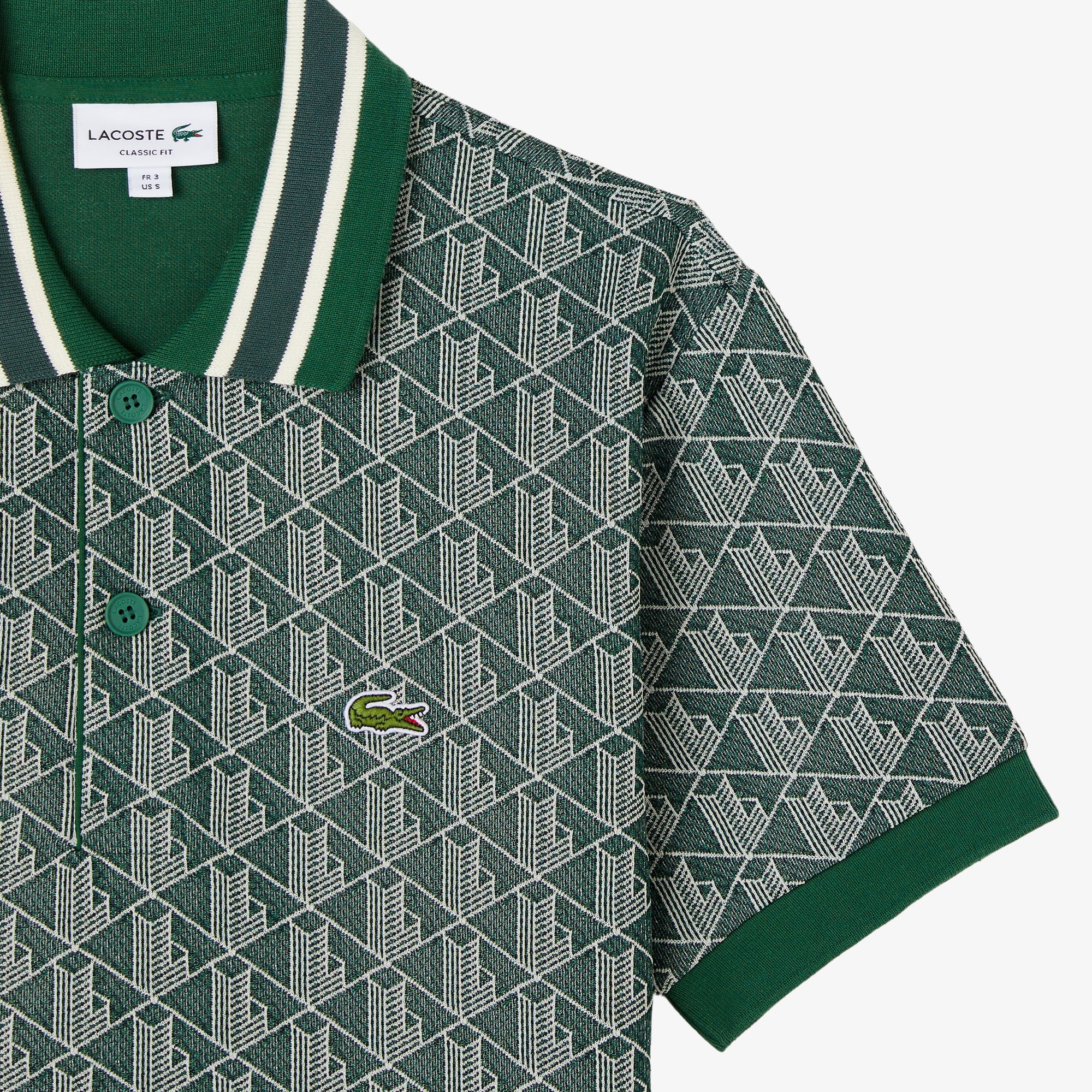 Erkek Classic Fit Monogram Yeşil Polo