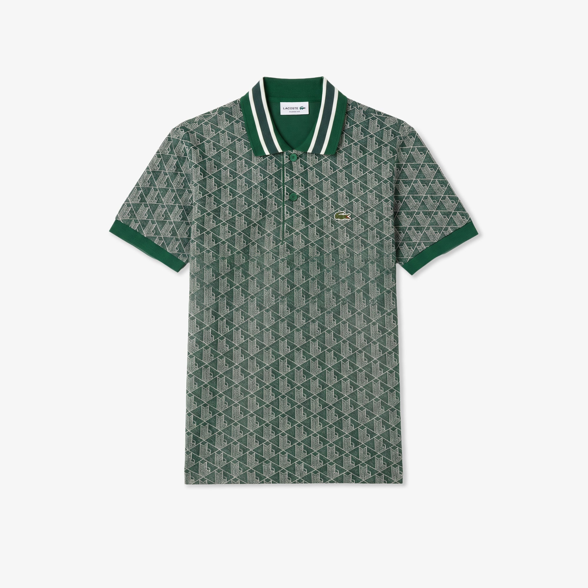 Lacoste Erkek Classic Fit Monogram Yeşil Polo görsel 4