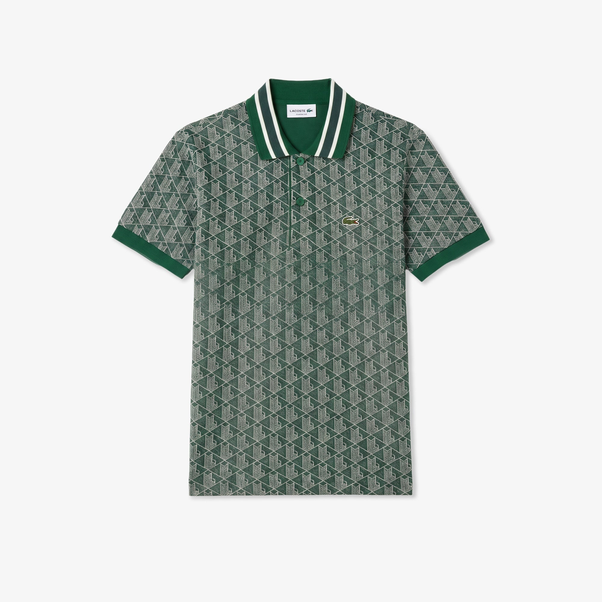 Erkek Classic Fit Monogram Yeşil Polo