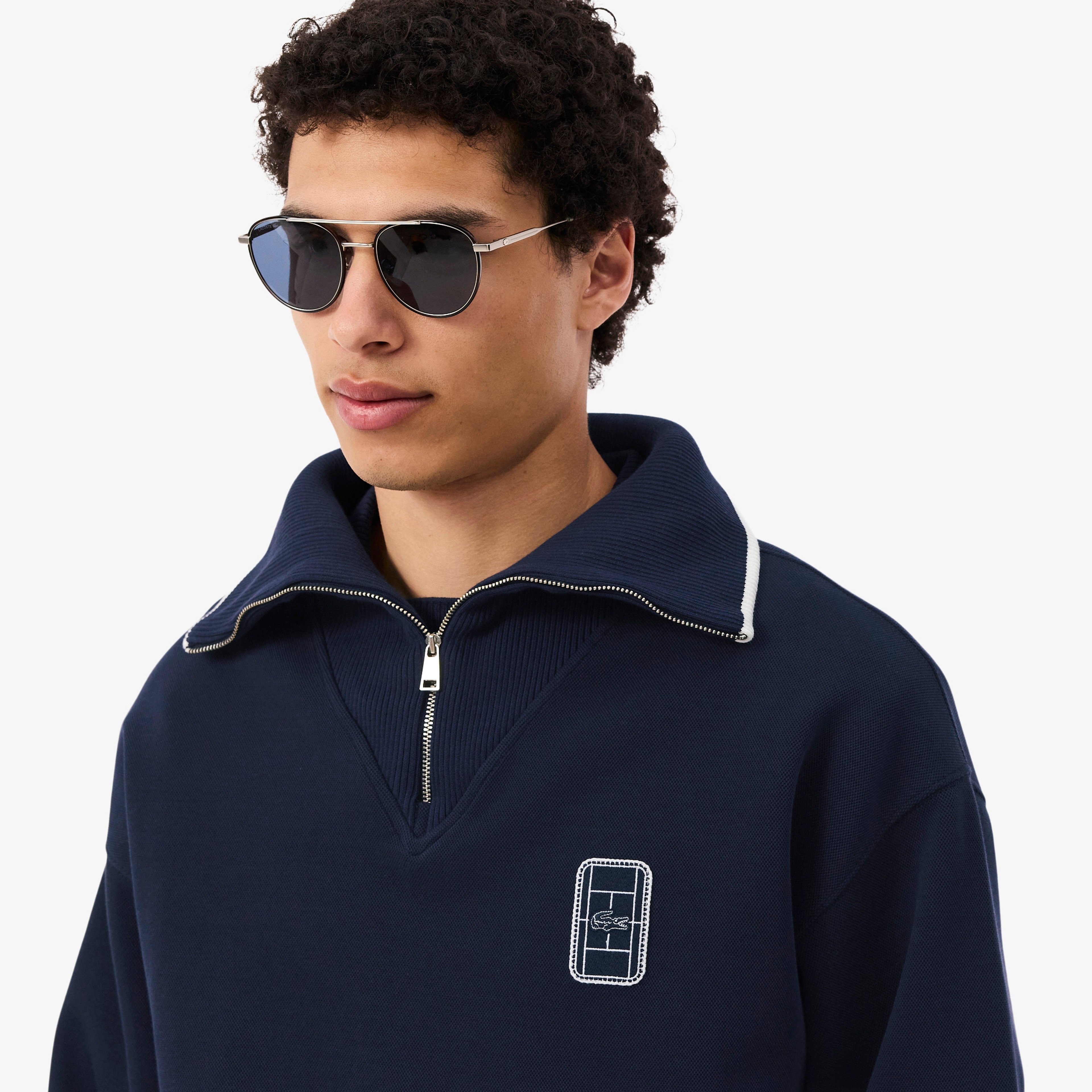 Erkek Loose Fit Yarım Fermuarlı Lacivert Sweatshirt