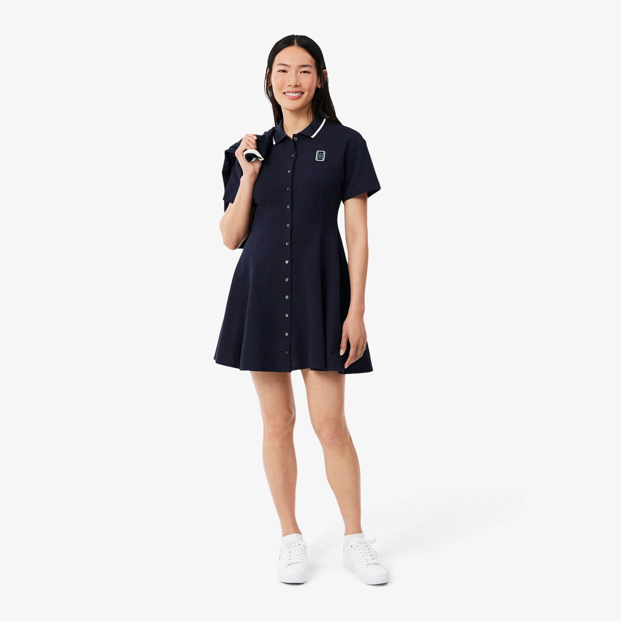 Kadın Flare Fit Kısa Kollu Polo Yaka Lacivert Elbise