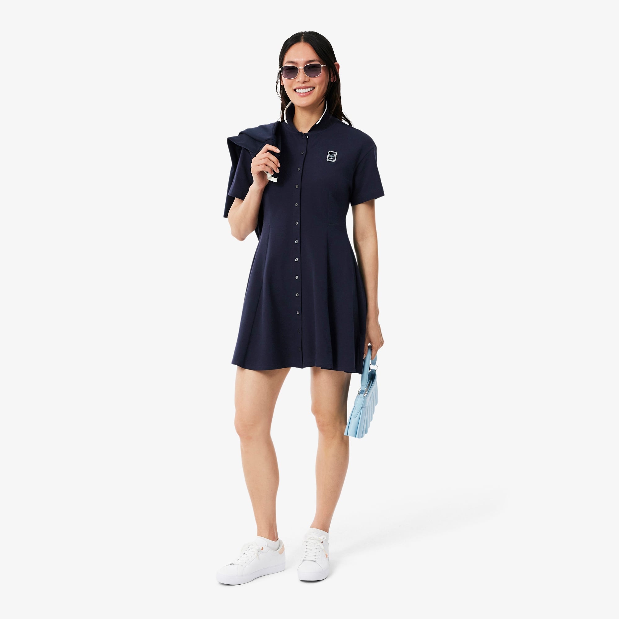 Kadın Flare Fit Kısa Kollu Polo Yaka Lacivert Elbise