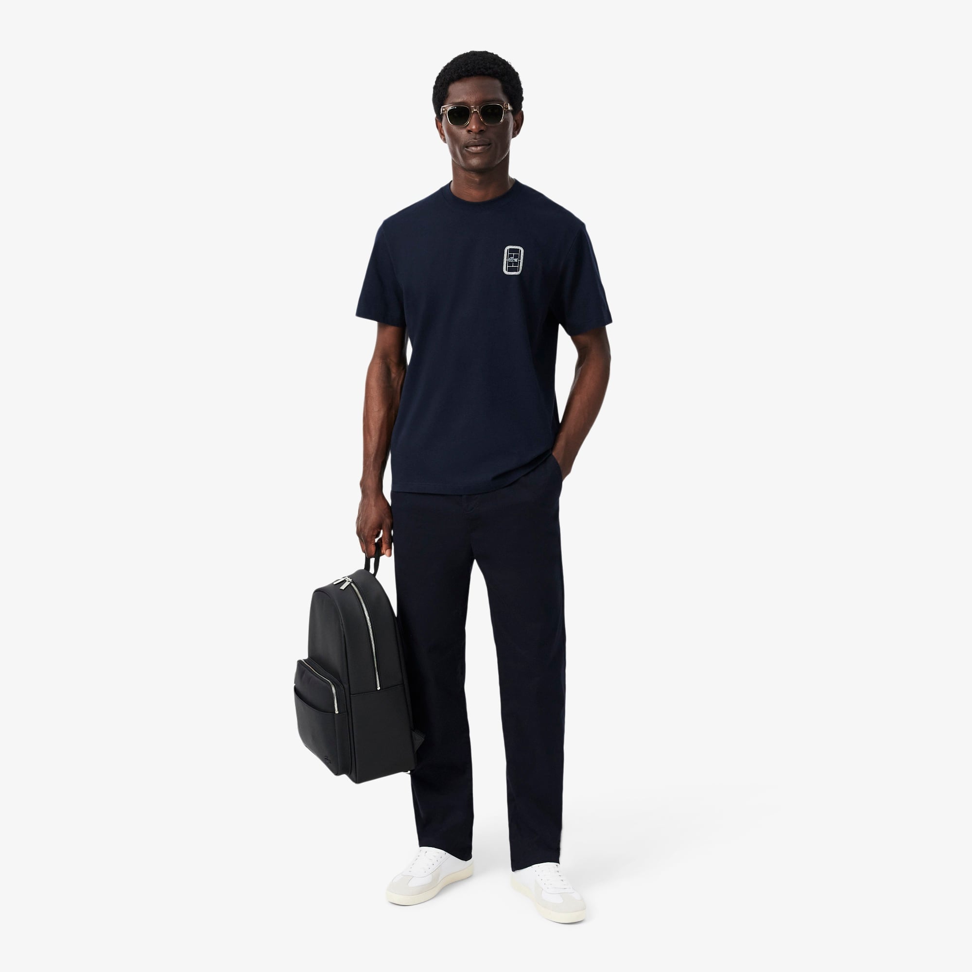 Unisex Classic Fit Bisiklet Yaka Baskılı Lacivert T-Shirt