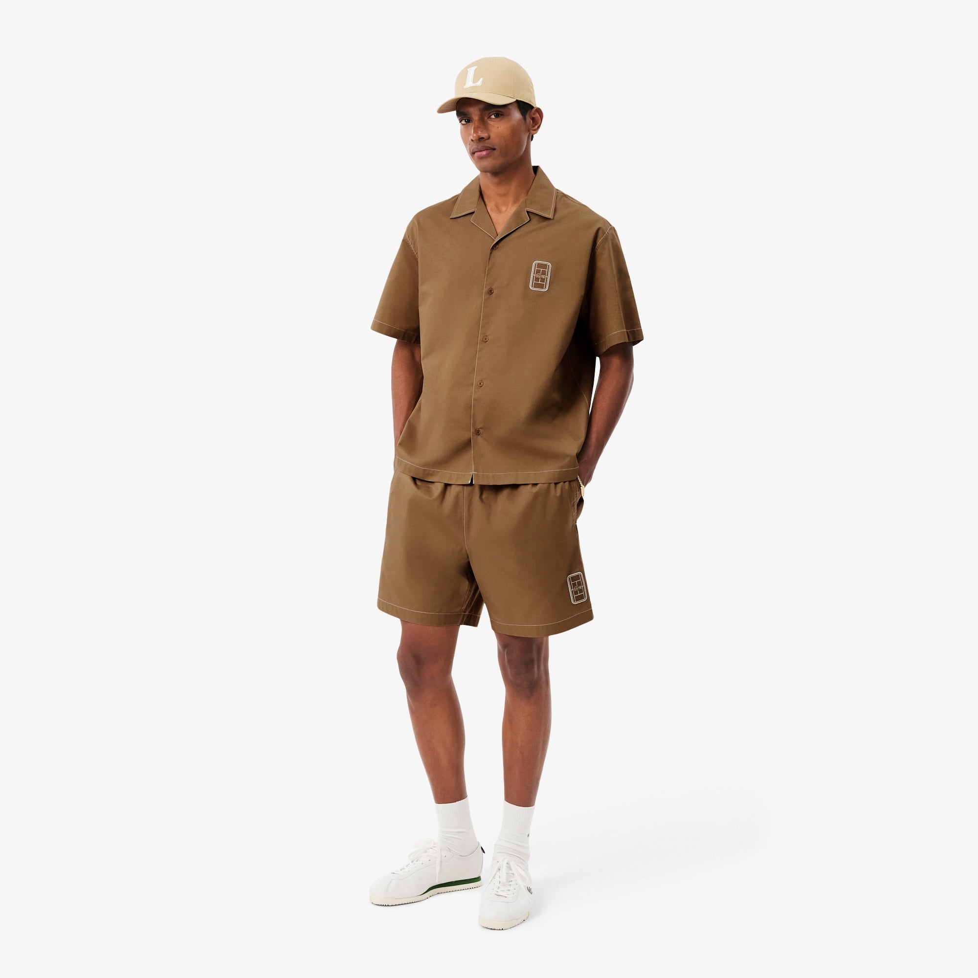 Erkek Relaxed Fit Kısa Kollu Kahverengi Gömlek