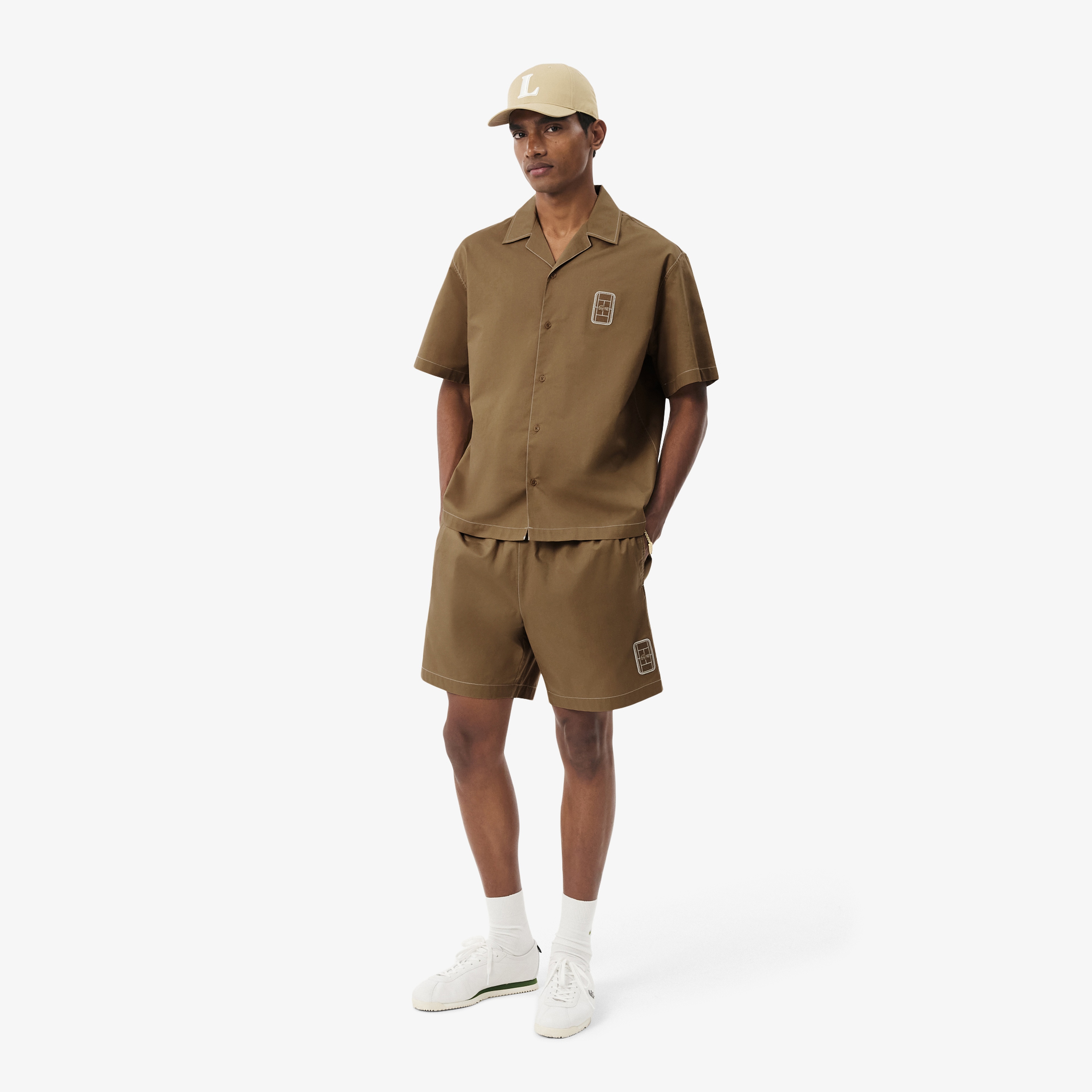 Erkek Relaxed Fit Kısa Kollu Kahverengi Gömlek