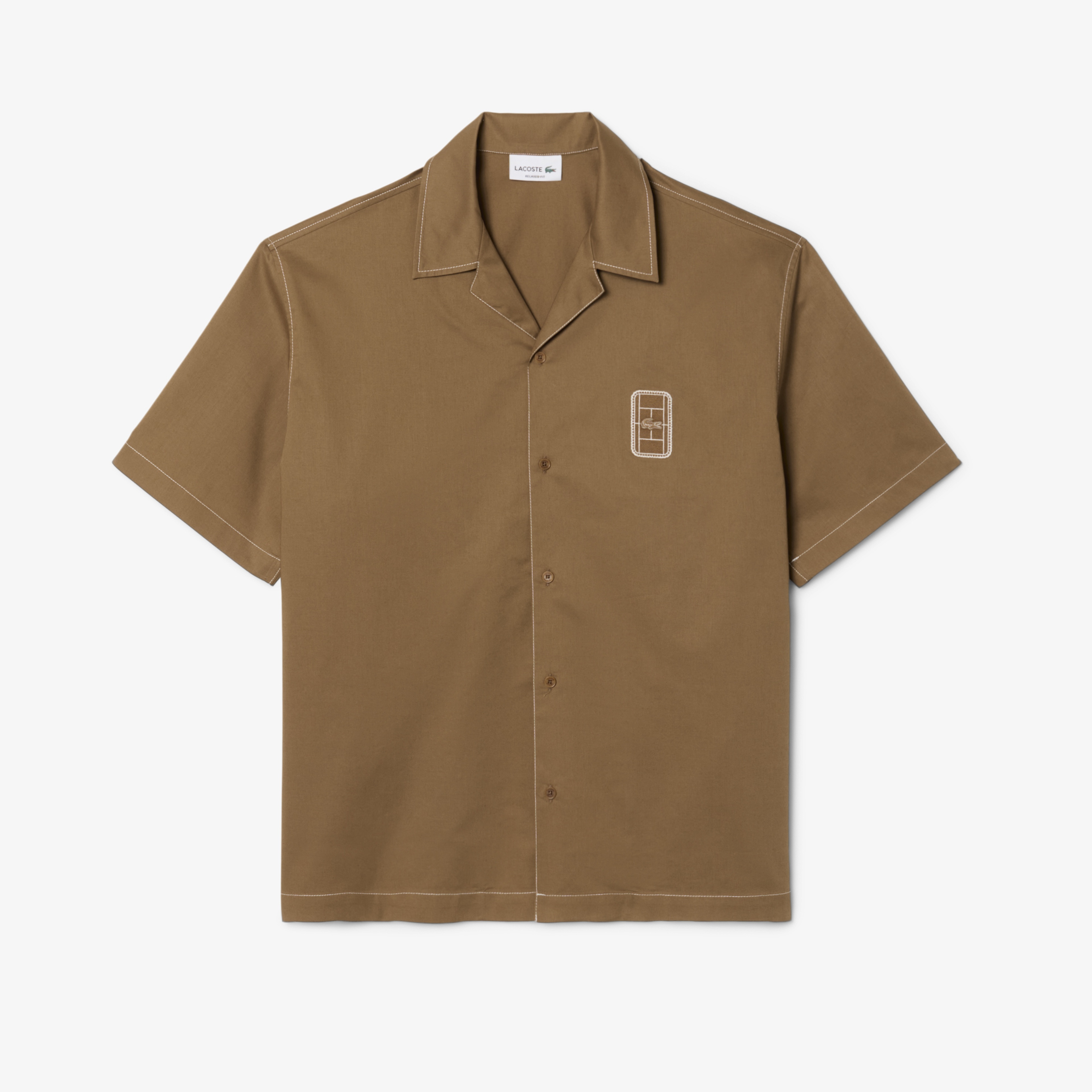 Erkek Relaxed Fit Kısa Kollu Kahverengi Gömlek