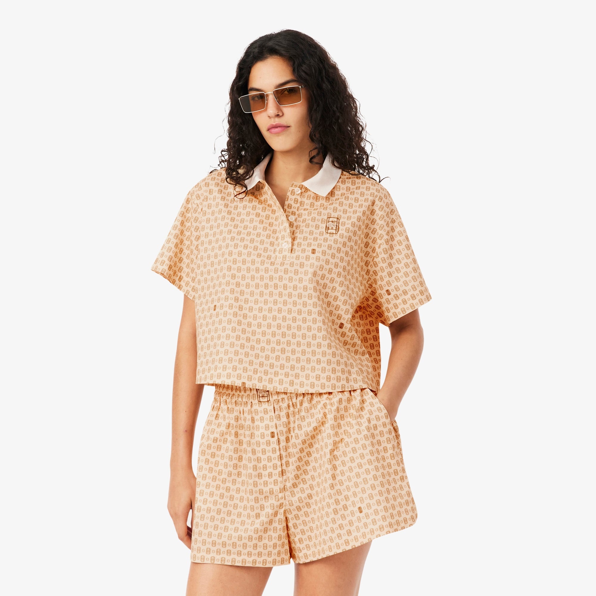 Kadın Oversize Fit Desenli Pembe Polo