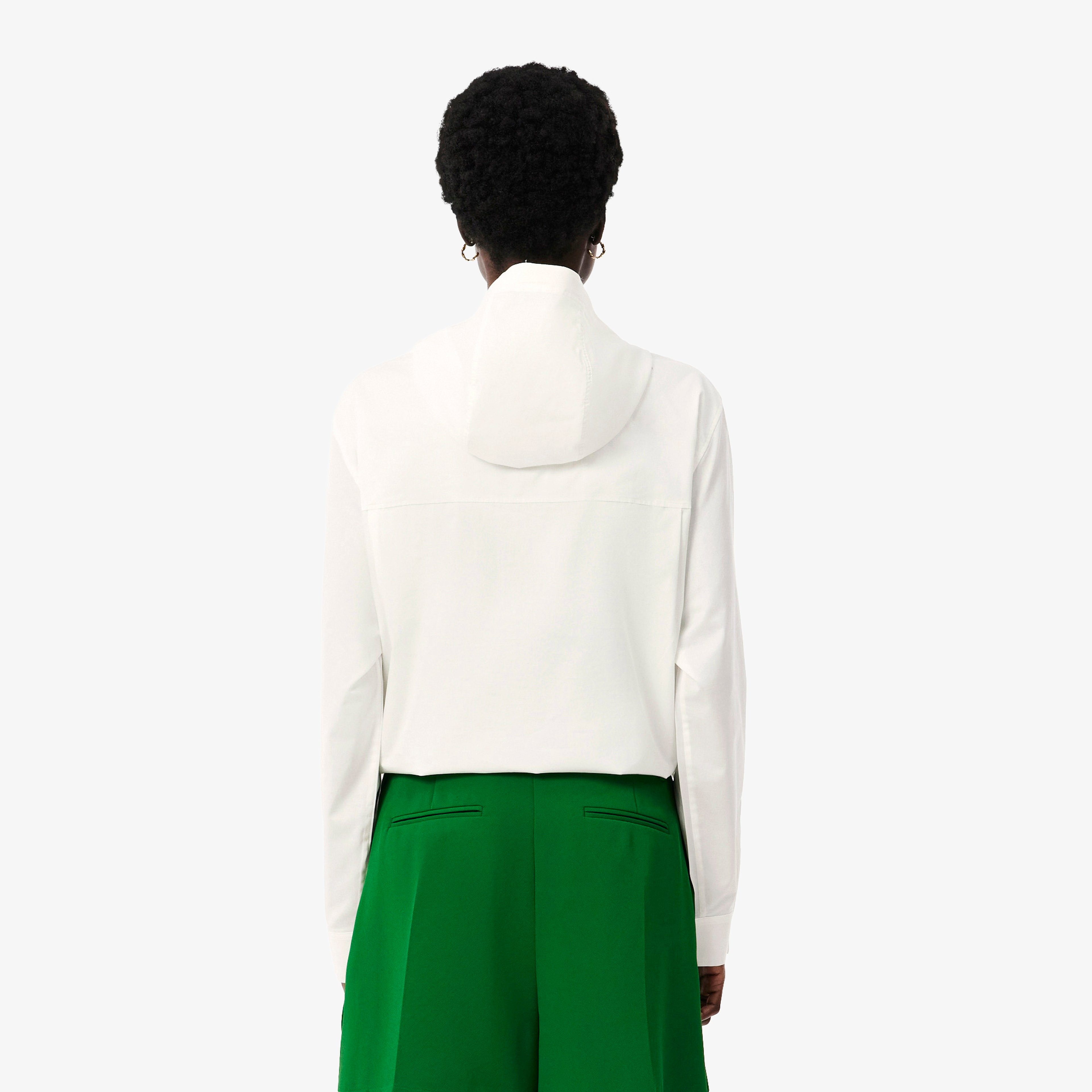Kadın Oversize Fit Kapüşonlu Beyaz Yağmurluk