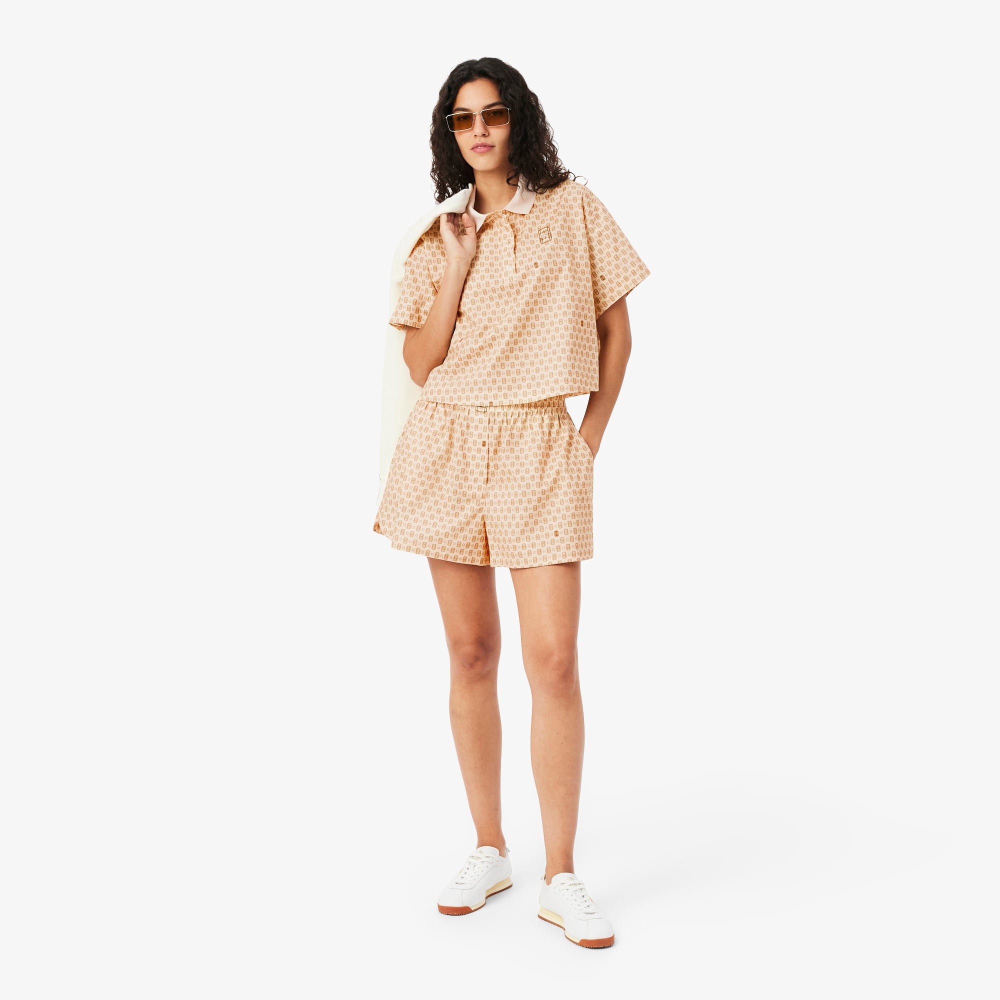 Kadın Oversize Fit Desenli Pembe Polo