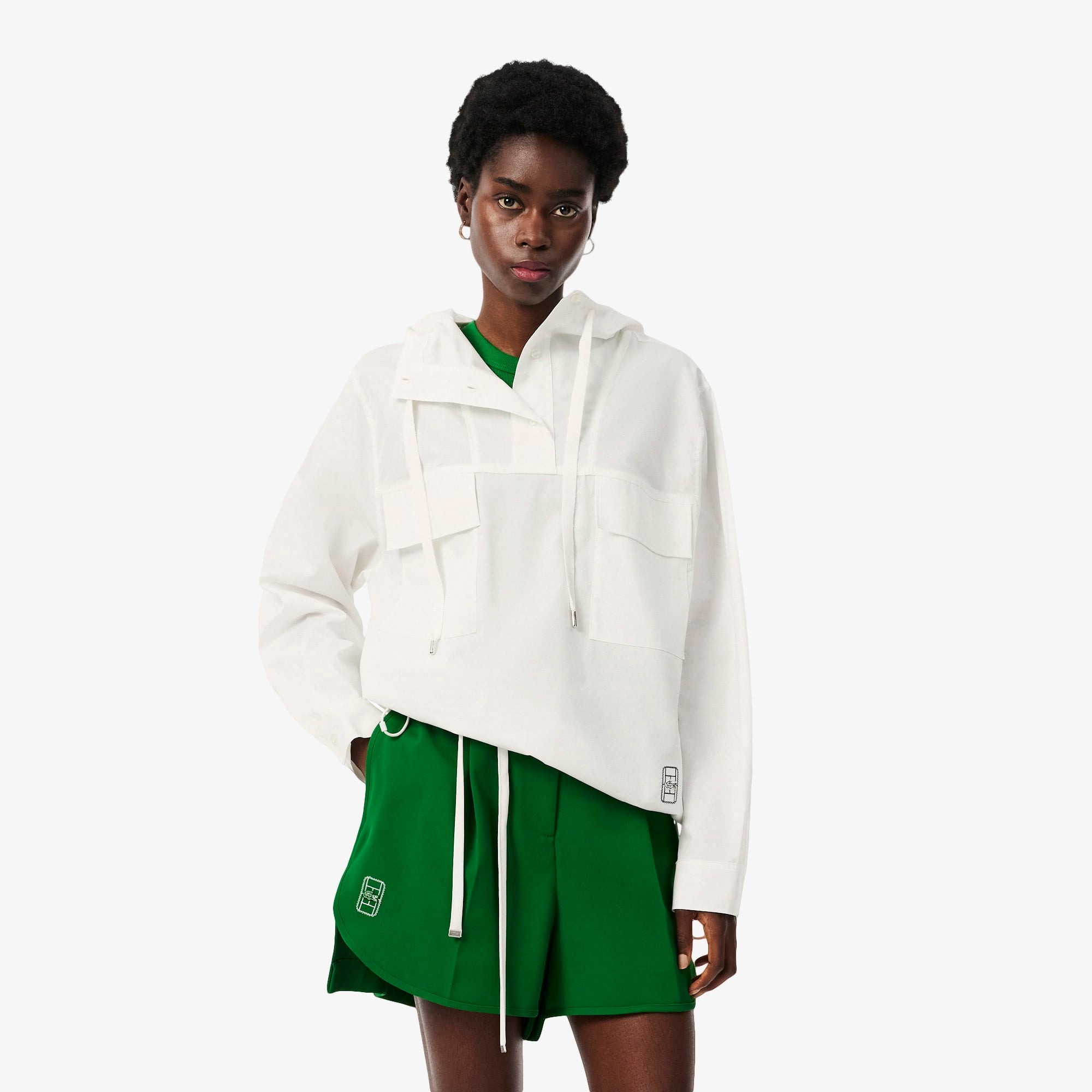 Kadın Oversize Fit Kapüşonlu Beyaz Yağmurluk