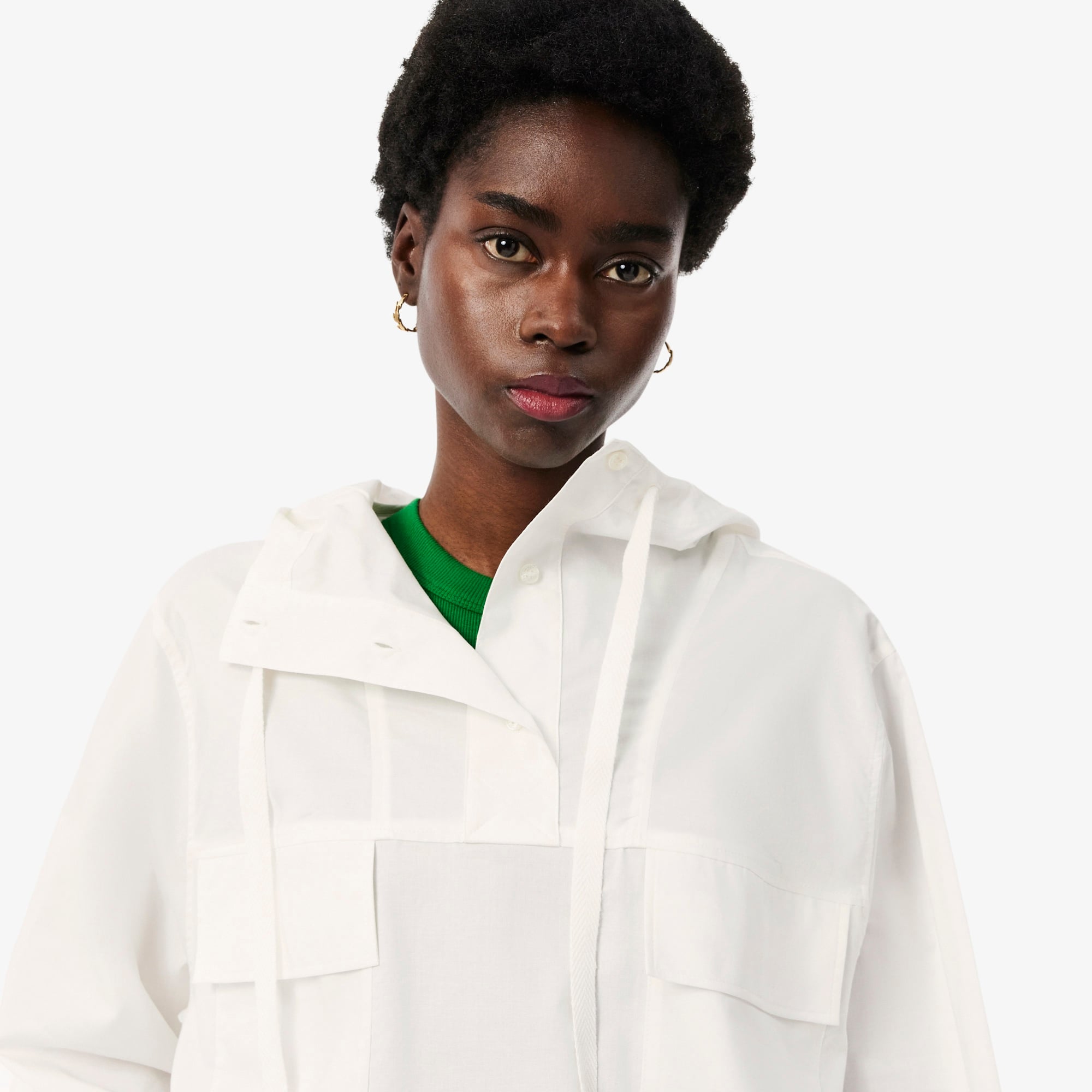 Kadın Oversize Fit Kapüşonlu Beyaz Yağmurluk