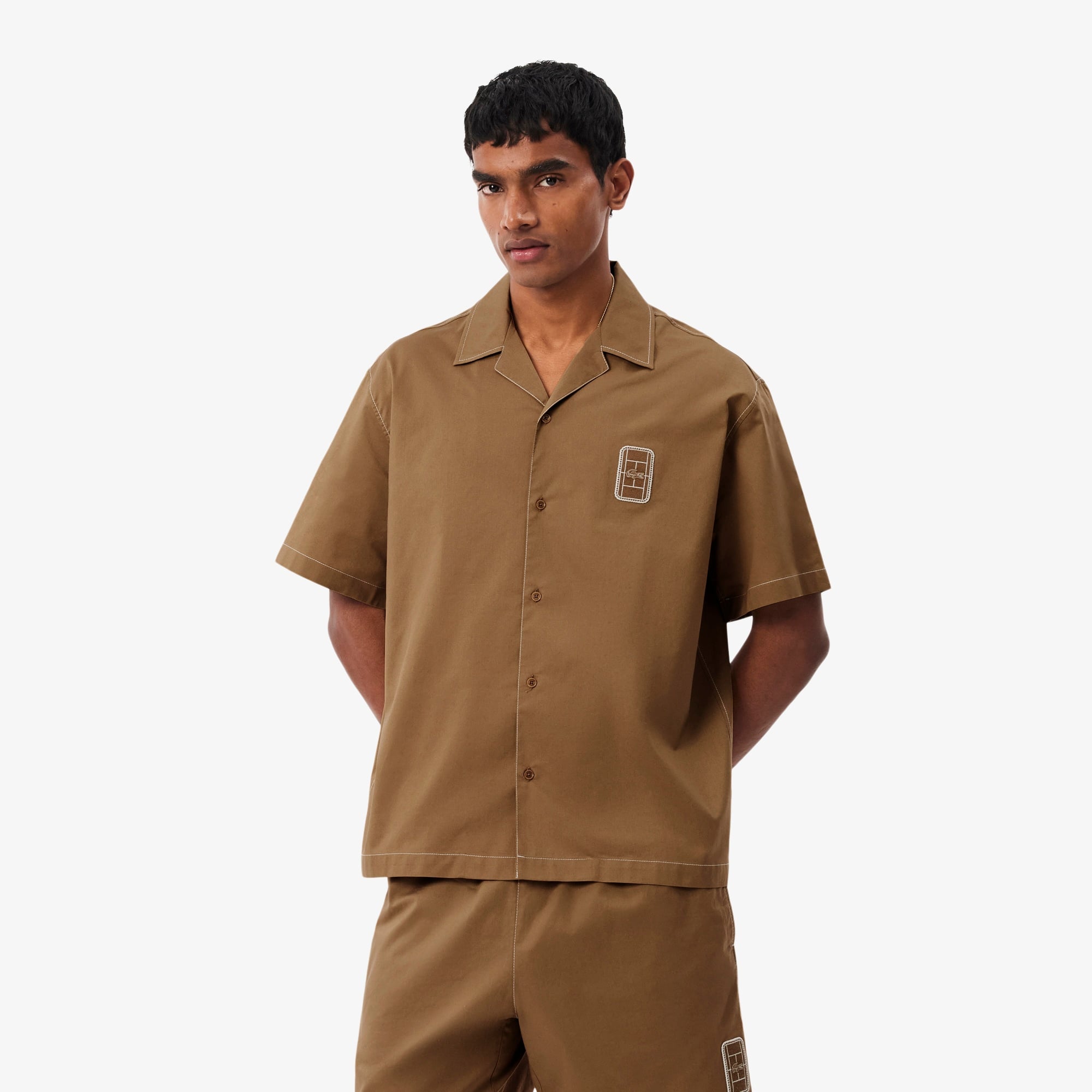 Erkek Relaxed Fit Kısa Kollu Kahverengi Gömlek