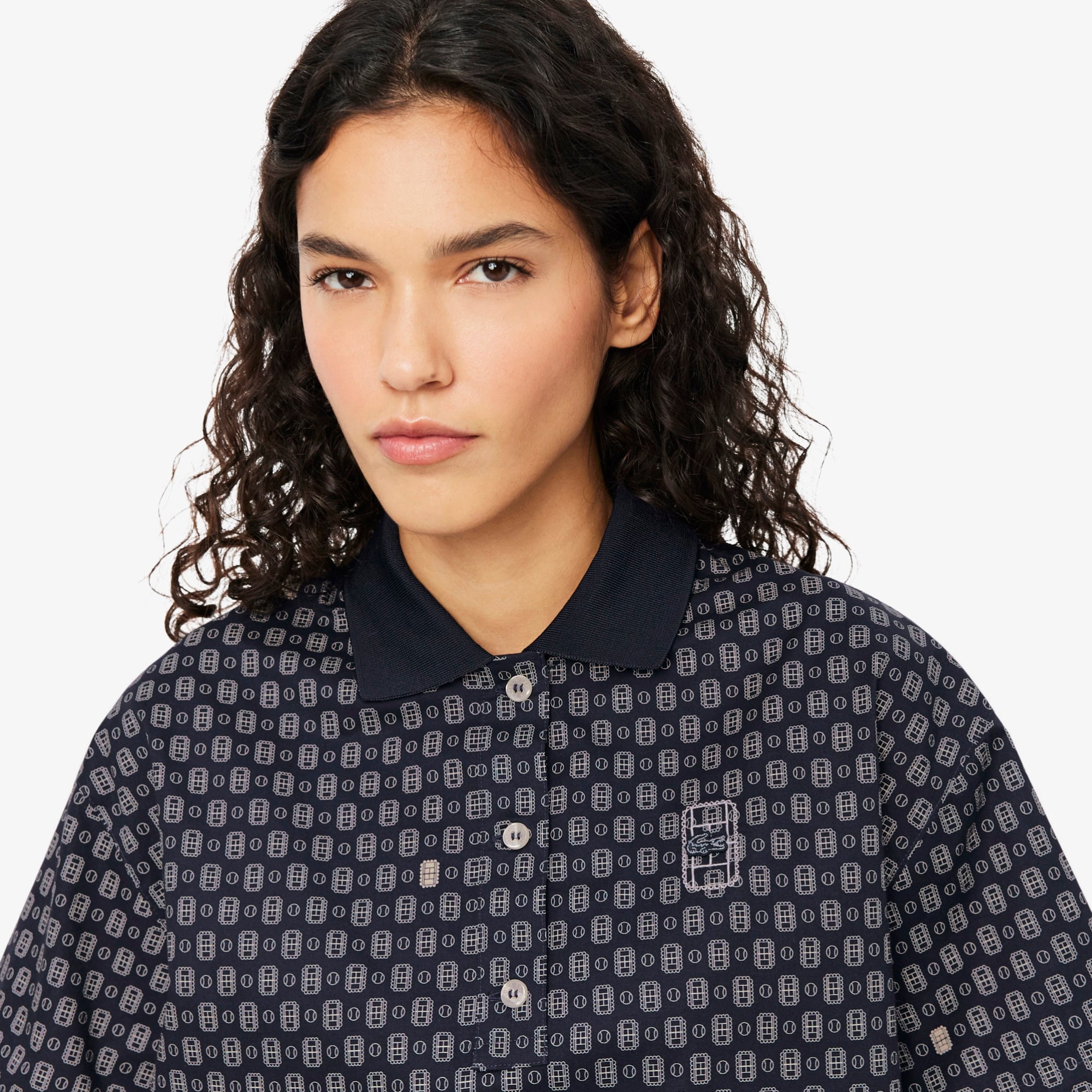 Kadın Oversize Fit Desenli Lacivert Polo