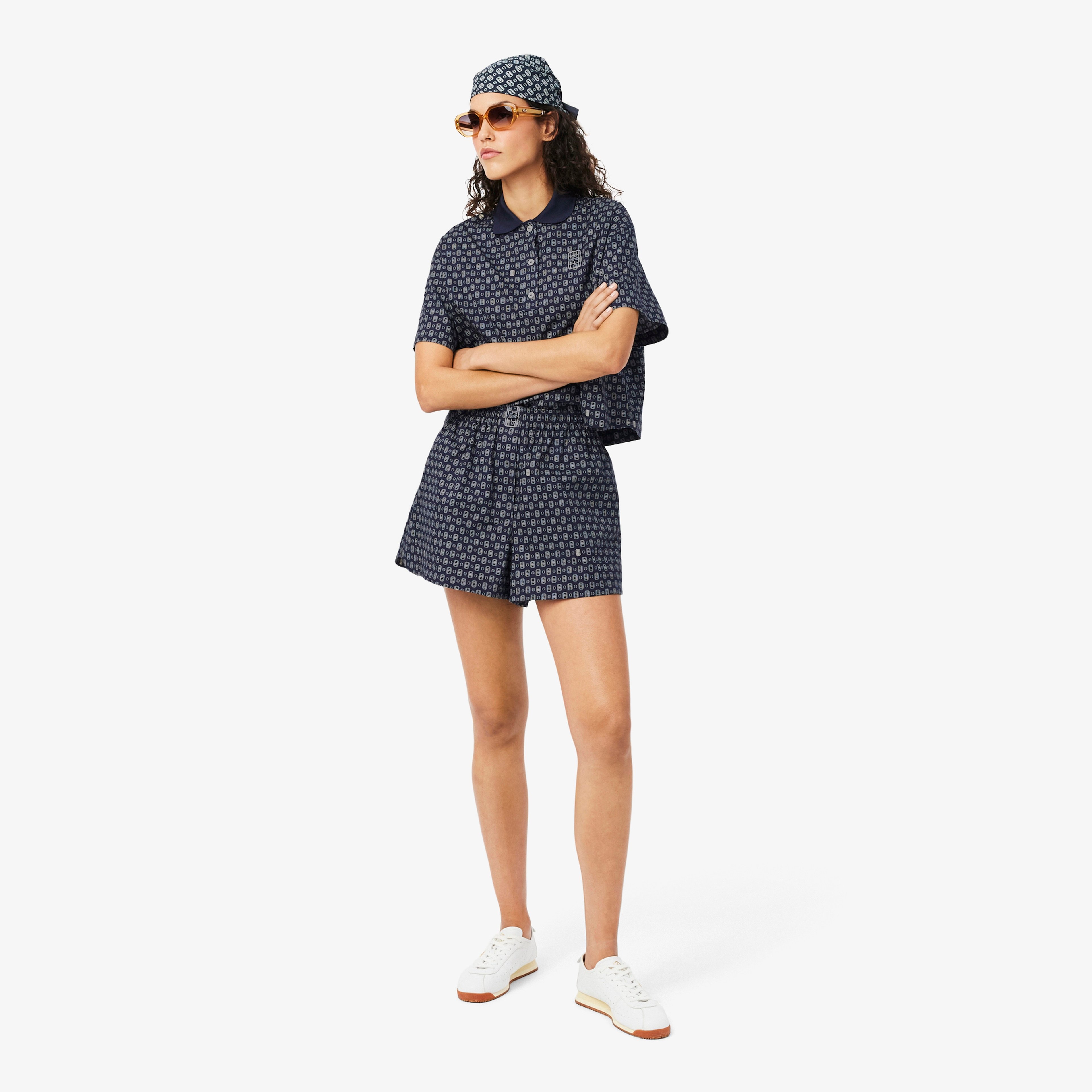 Kadın Oversize Fit Desenli Lacivert Şort Kadın Oversize Fit Desenli Lacivert Şort