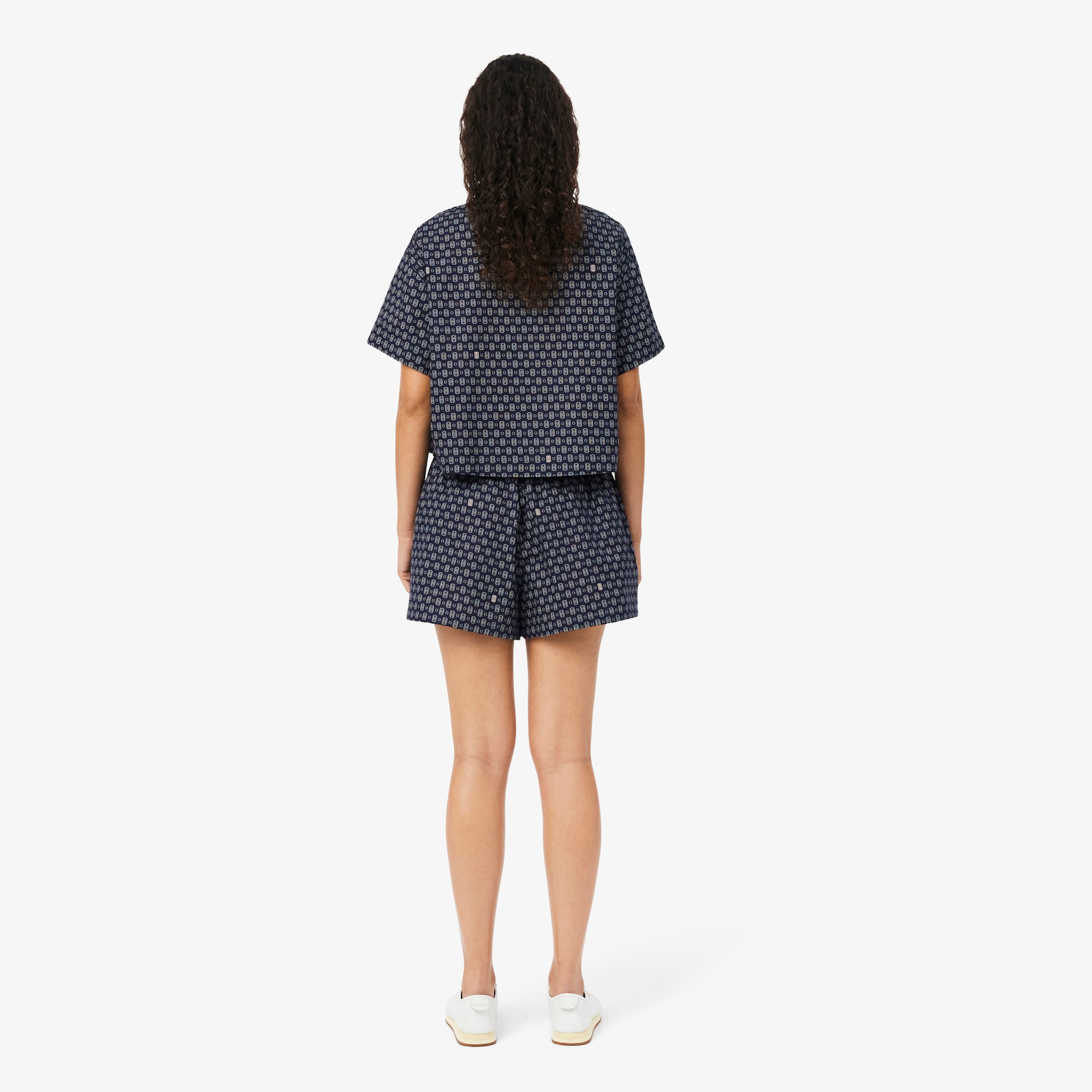 Kadın Oversize Fit Desenli Lacivert Şort Kadın Oversize Fit Desenli Lacivert Şort