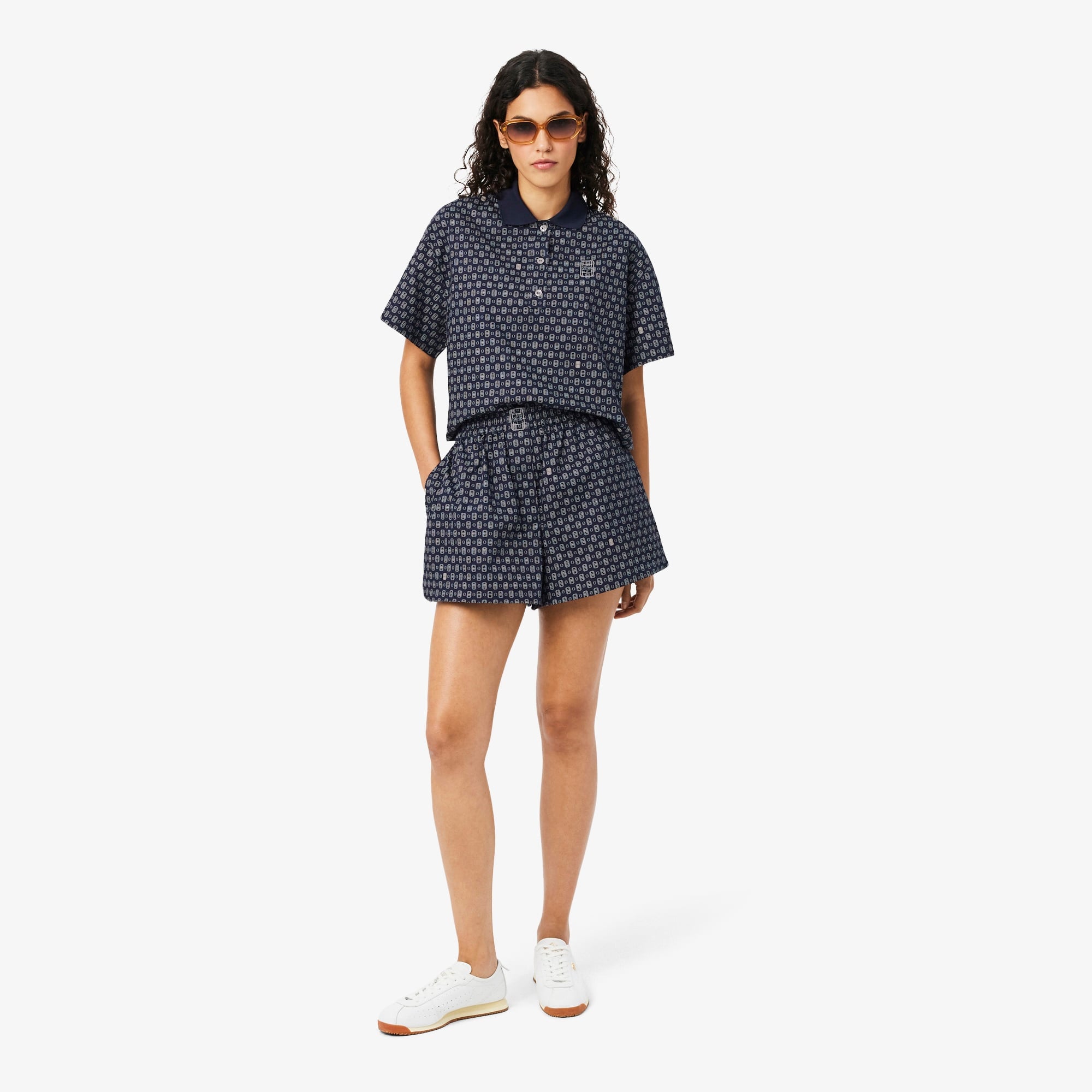 Kadın Oversize Fit Desenli Lacivert Şort