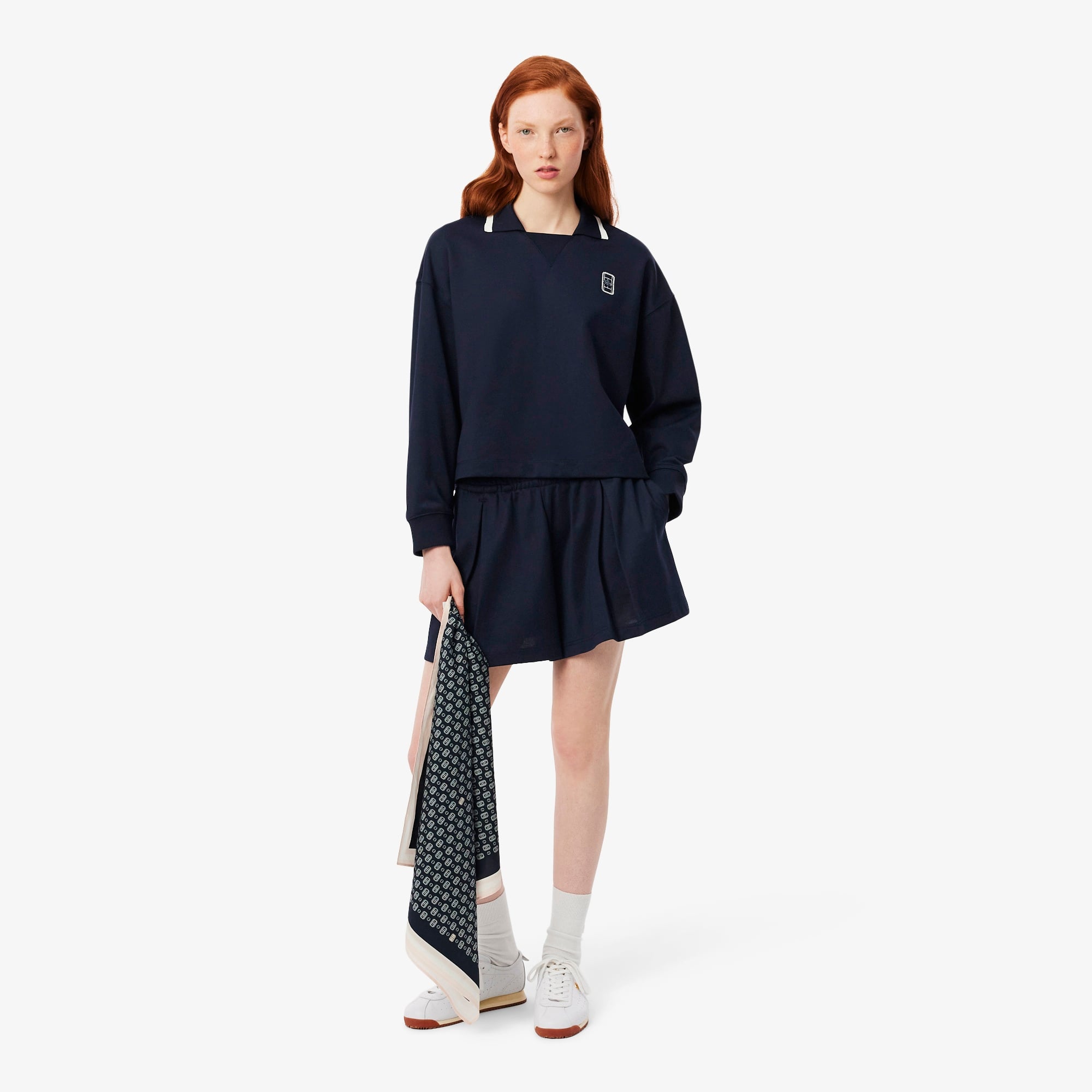 Kadın Oversize Fit Polo Yaka Lacivert Sweatshirt