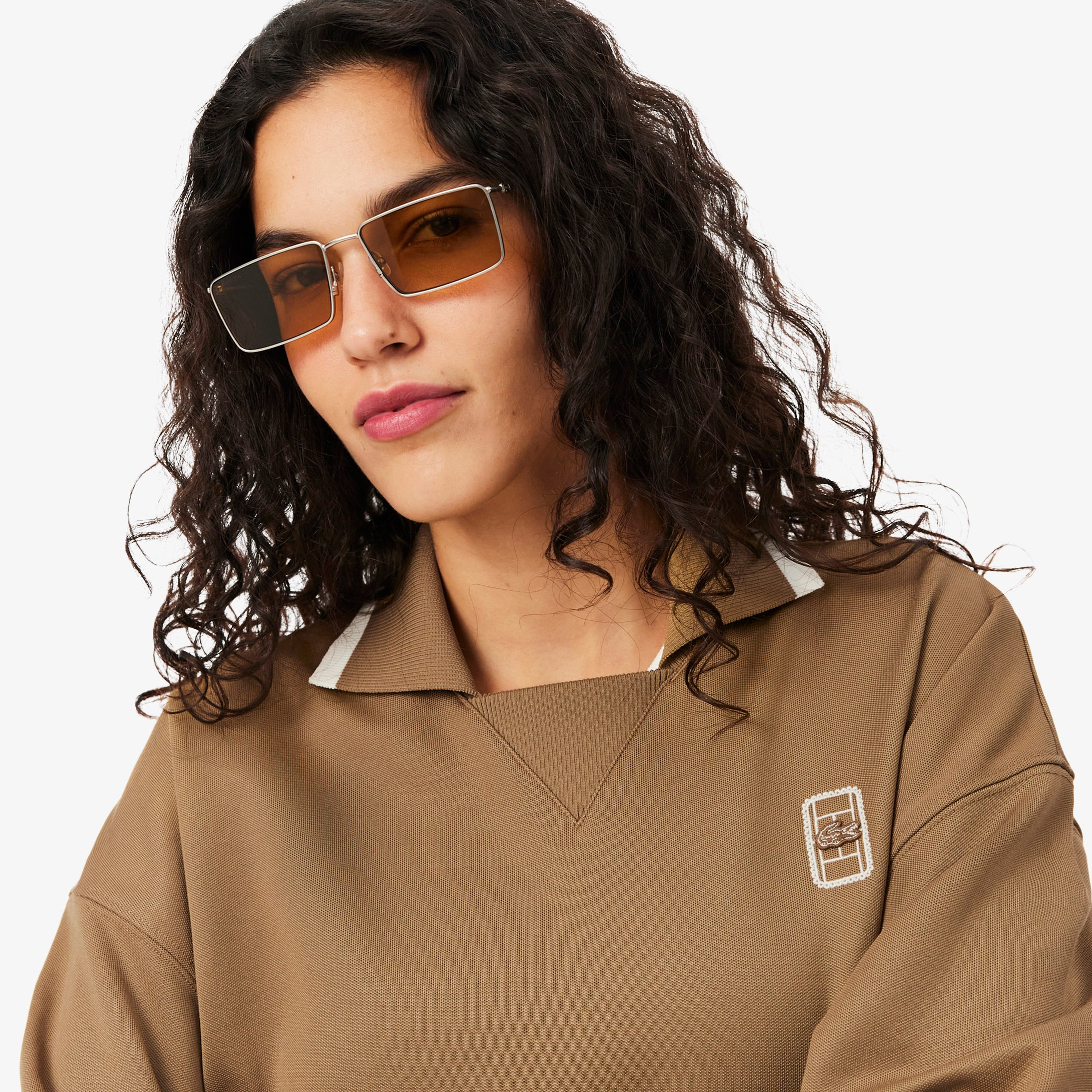 Kadın Oversize Fit Polo Yaka Kahverengi Sweatshirt Kadın Oversize Fit Polo Yaka Kahverengi Sweatshirt