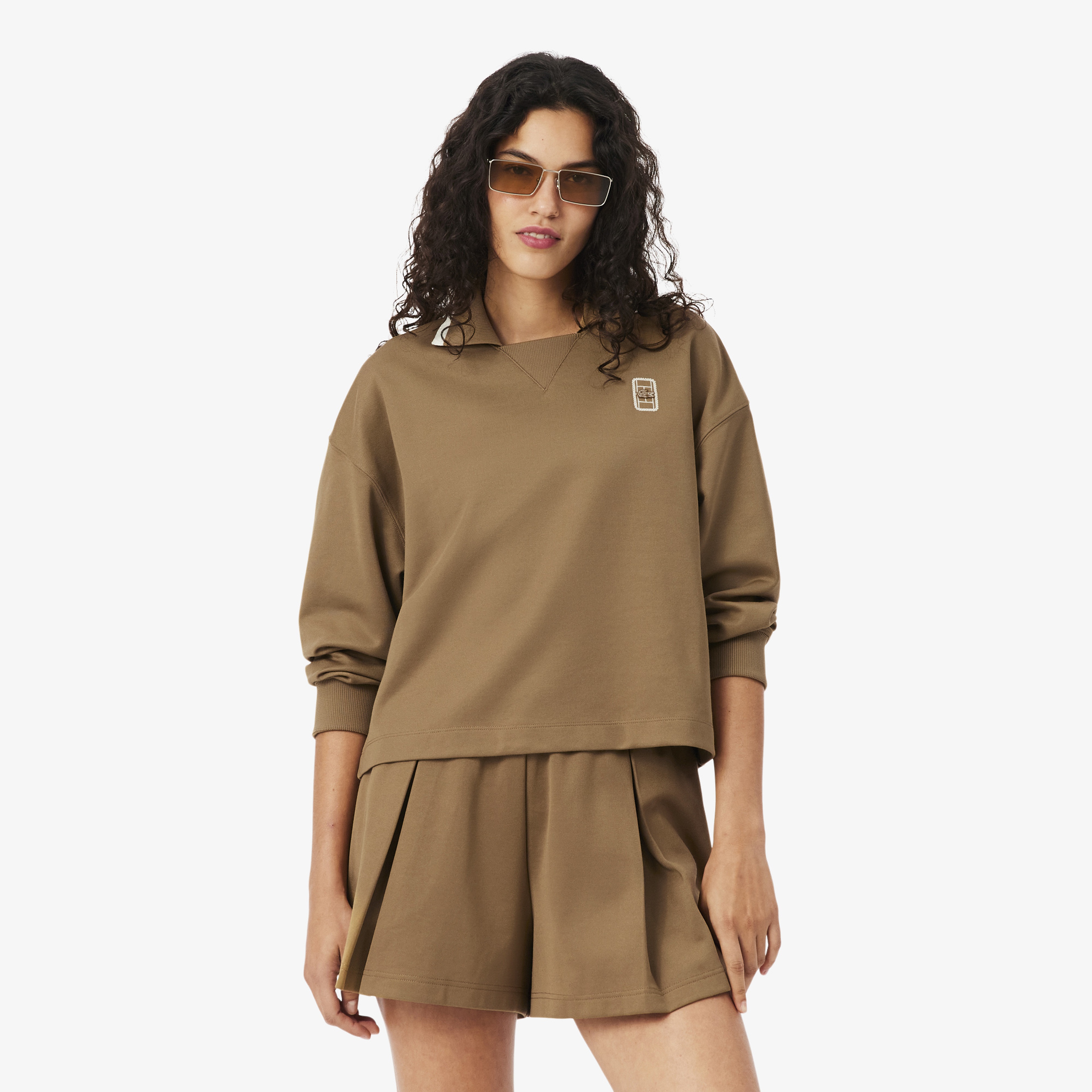 Kadın Oversize Fit Polo Yaka Kahverengi Sweatshirt Kadın Oversize Fit Polo Yaka Kahverengi Sweatshirt