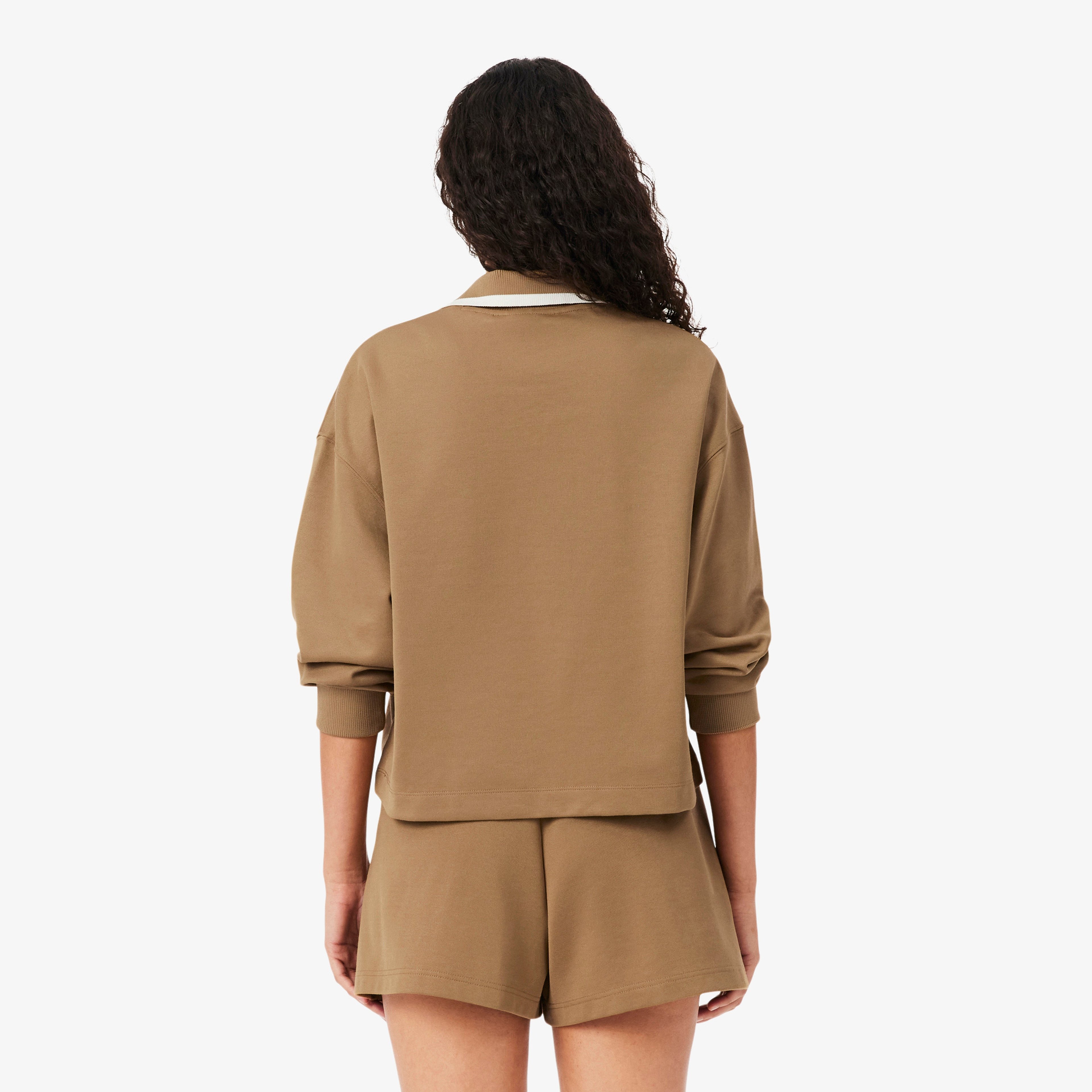 Kadın Oversize Fit Polo Yaka Kahverengi Sweatshirt Kadın Oversize Fit Polo Yaka Kahverengi Sweatshirt
