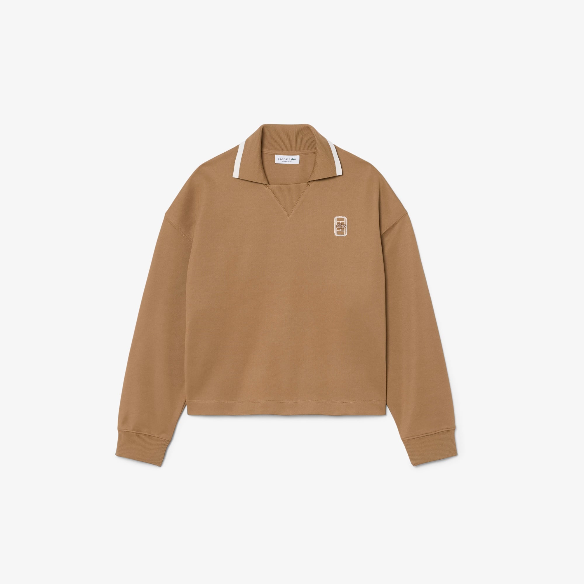 Kadın Oversize Fit Polo Yaka Kahverengi Sweatshirt