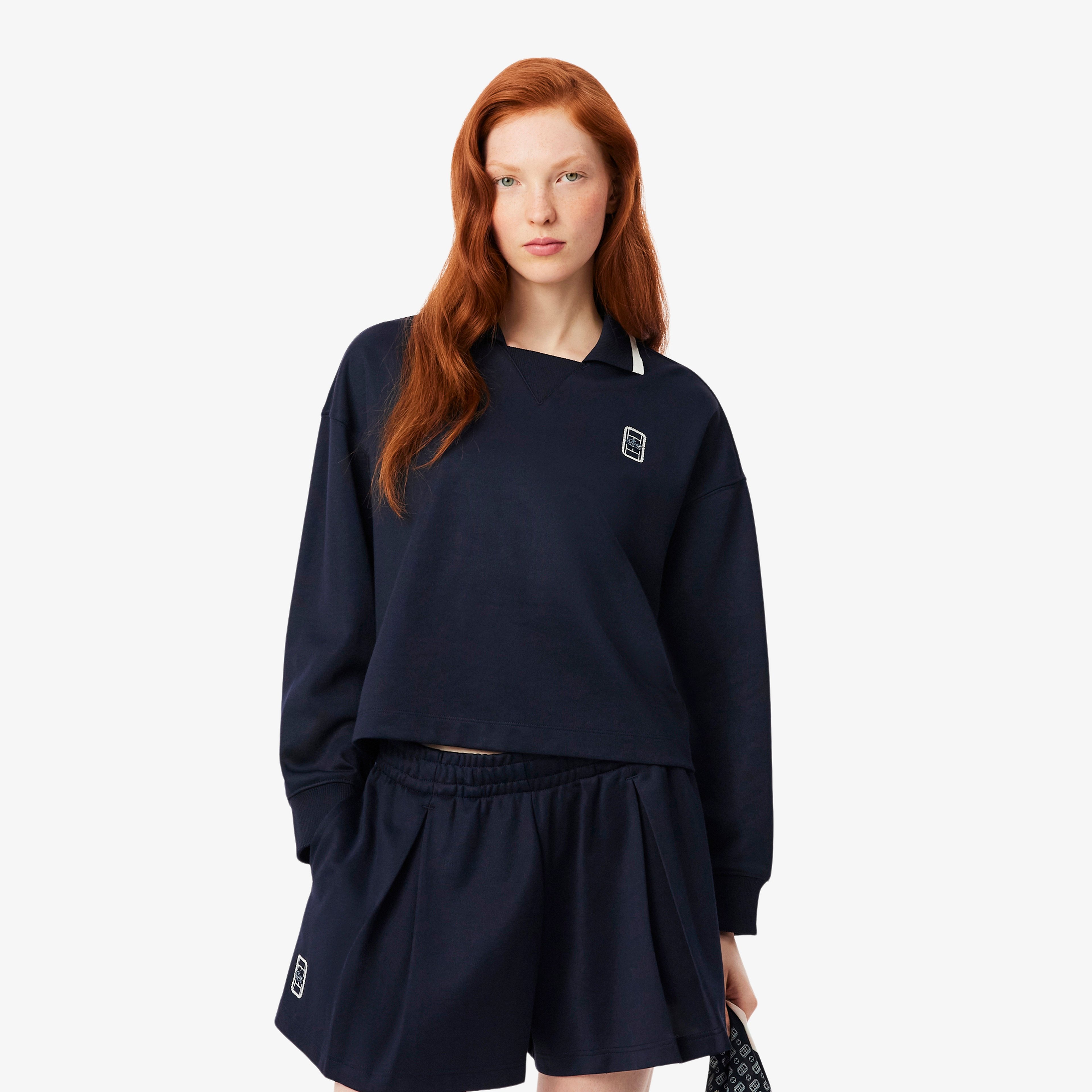 Kadın Oversize Fit Polo Yaka Lacivert Sweatshirt Kadın Oversize Fit Polo Yaka Lacivert Sweatshirt