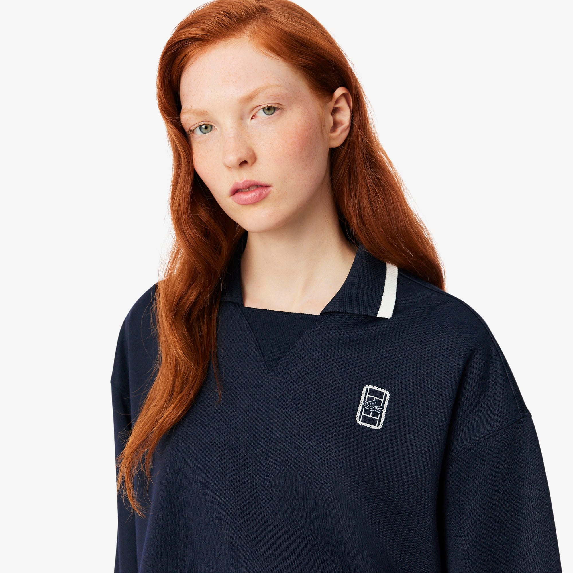 Kadın Oversize Fit Polo Yaka Lacivert Sweatshirt
