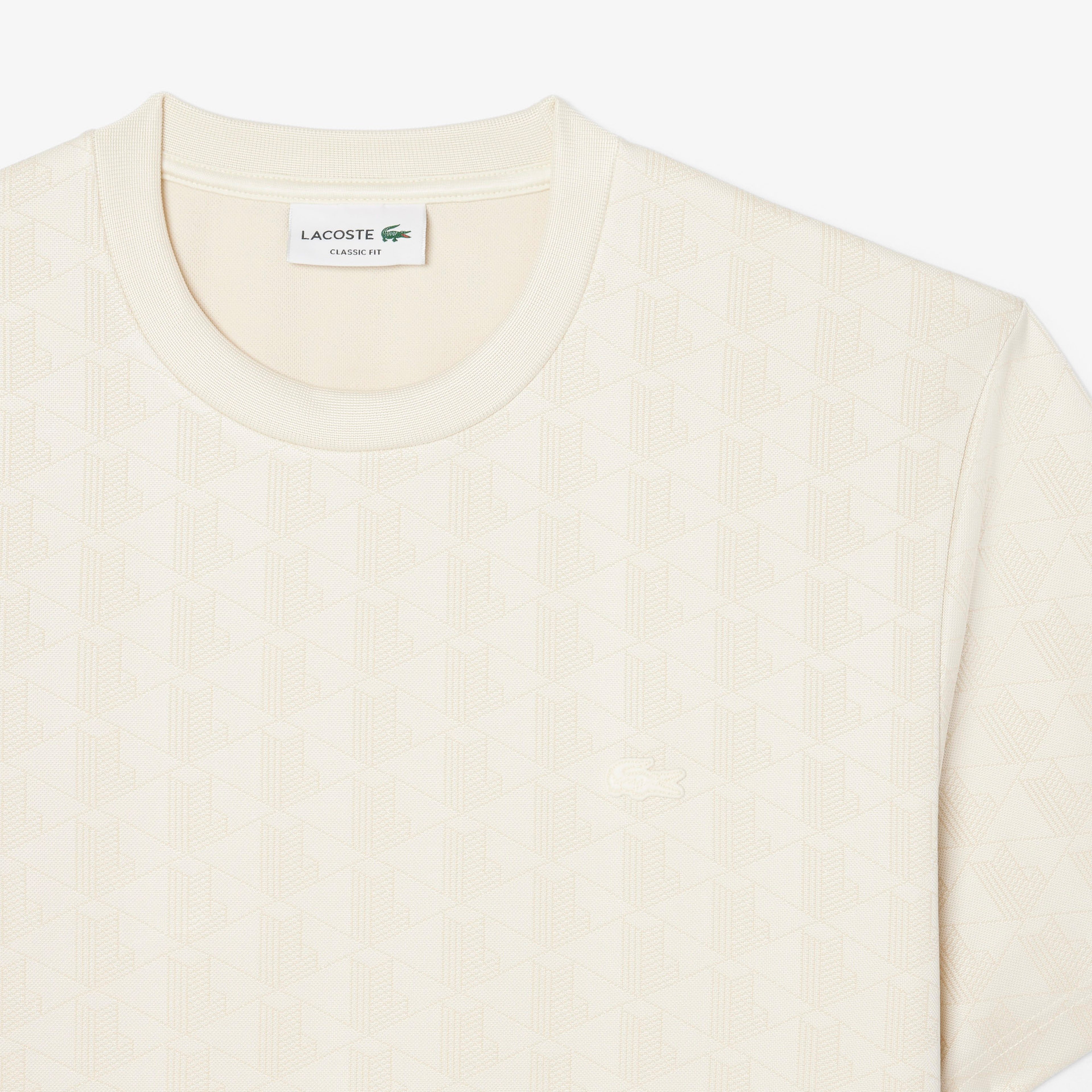 Erkek Classic Fit Bisiklet Yaka Monogram Krem T-Shirt