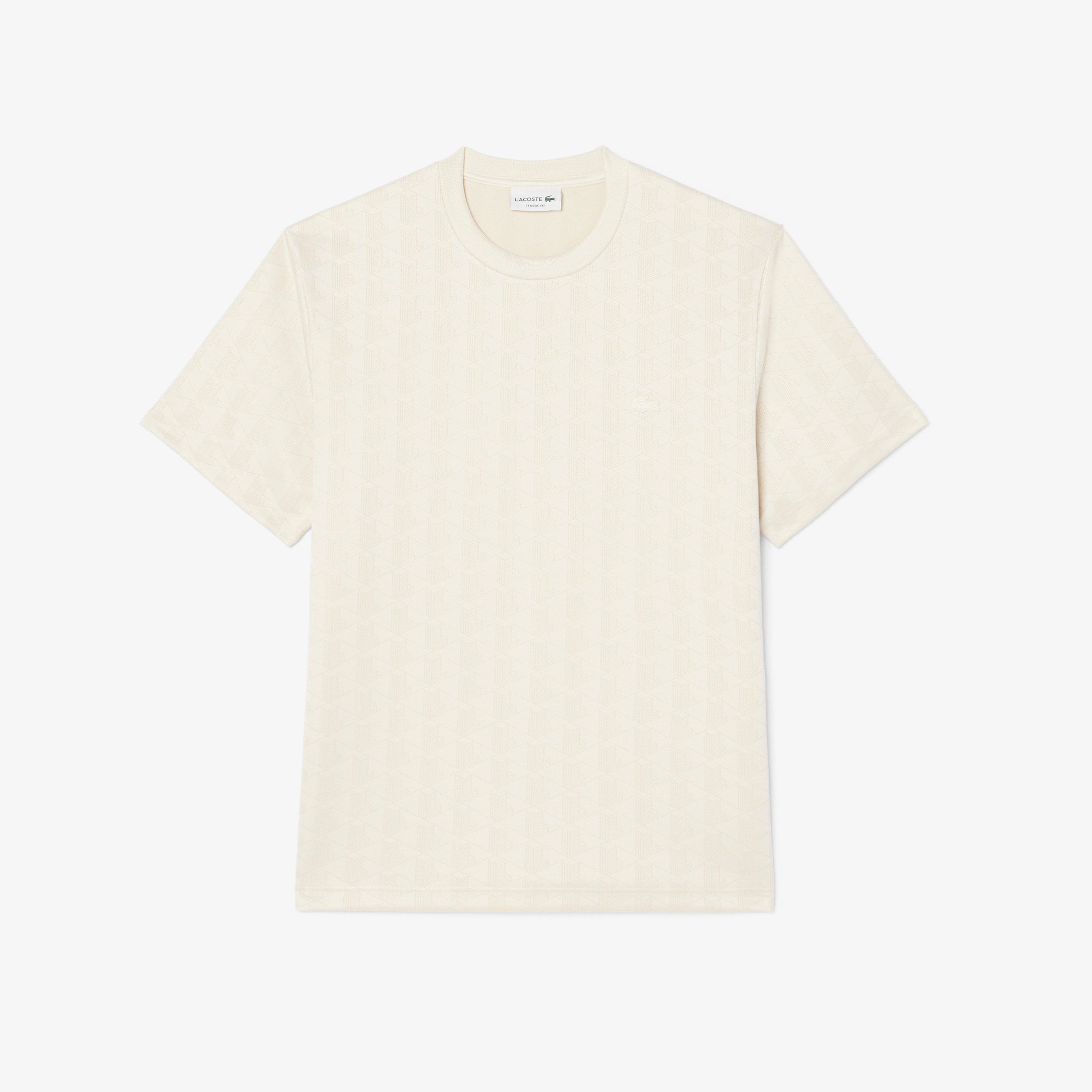 Erkek Classic Fit Bisiklet Yaka Monogram Krem T-Shirt