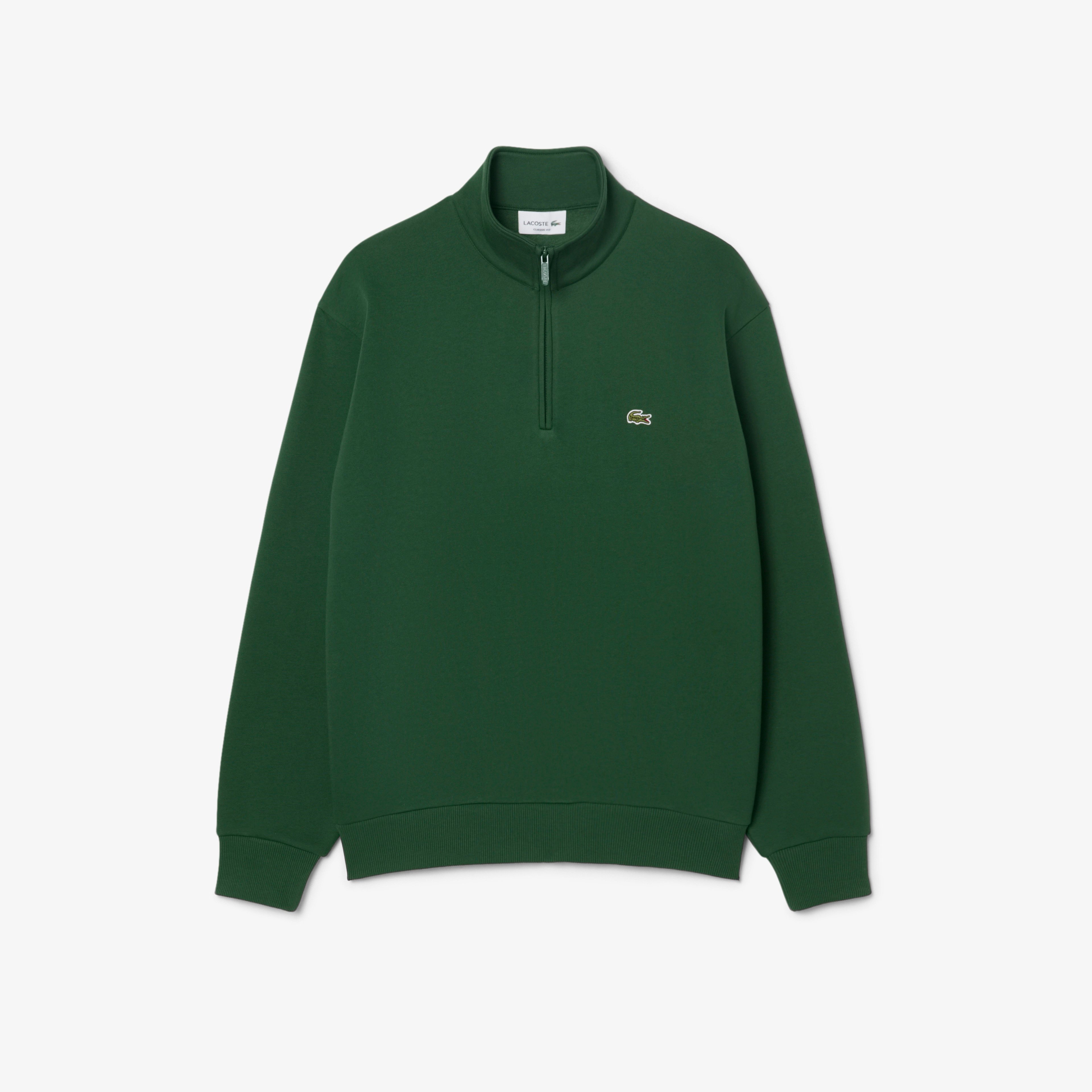 Erkek Classic Fit Yarım Fermuarlı Koyu Yeşil Sweatshirt Erkek Classic Fit Yarım Fermuarlı Koyu Yeşil Sweatshirt