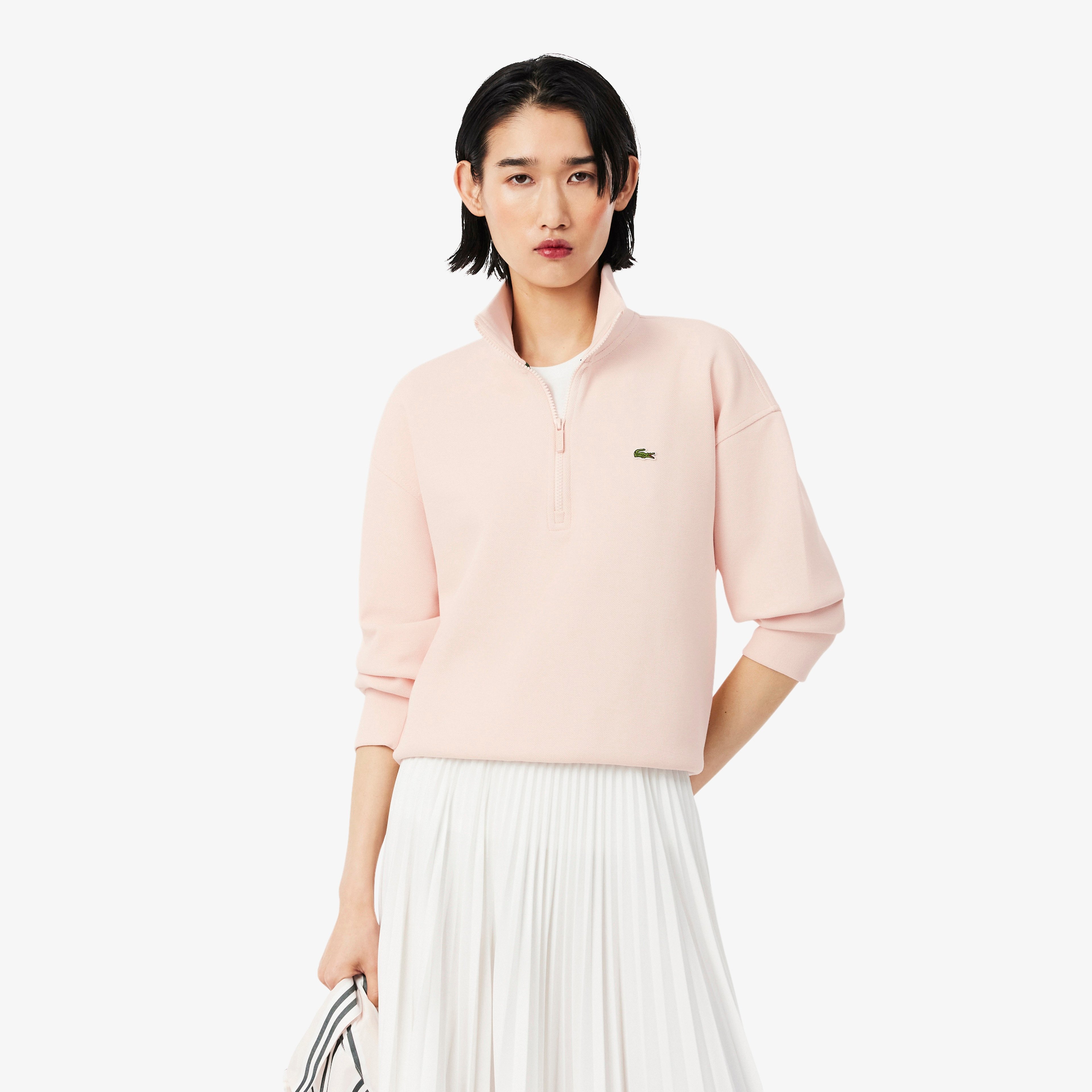 Kadın Relaxed Fit Yarım Fermuarlı Açık Pembe Sweatshirt Kadın Relaxed Fit Yarım Fermuarlı Açık Pembe Sweatshirt