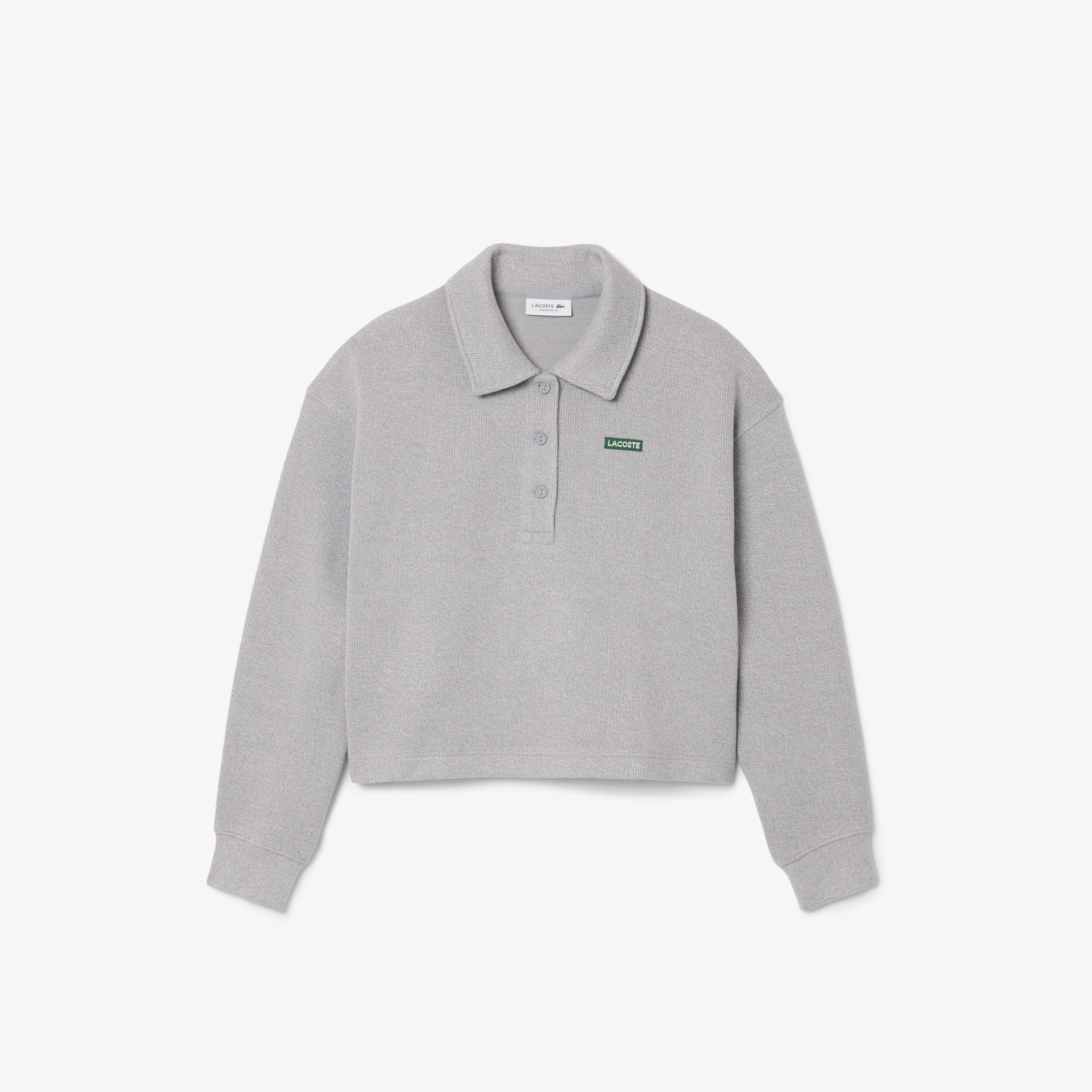 Kadın Oversize Fit Polo Yaka Gri Sweatshirt