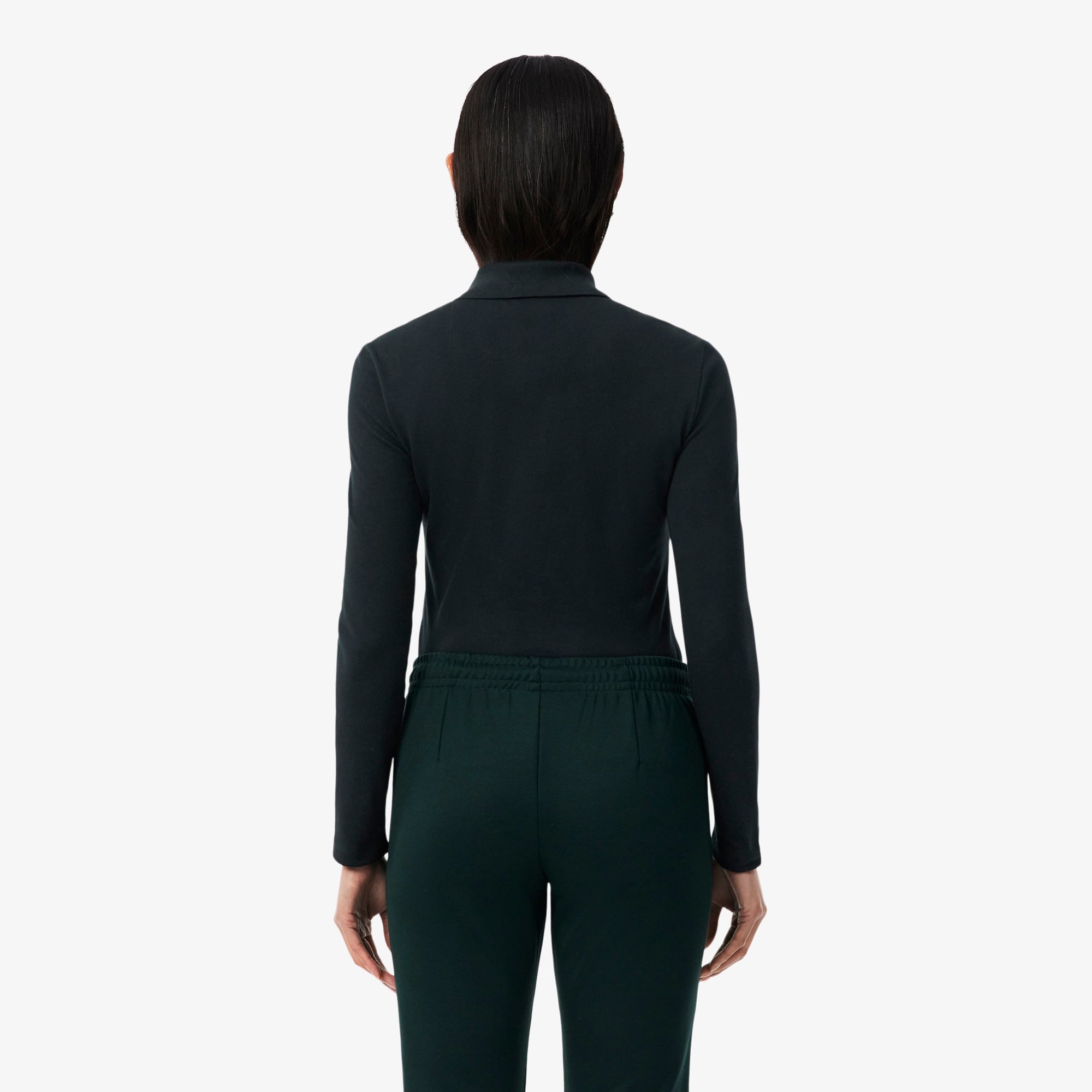 L.12.D Kadın Slim Fit Uzun Kollu Koyu Yeşil Polo