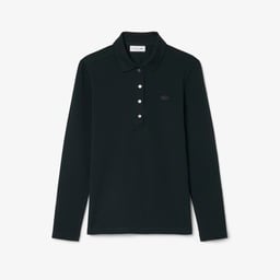 L.12.D Kadın Slim Fit Uzun Kollu Koyu Yeşil Polo Yeşil