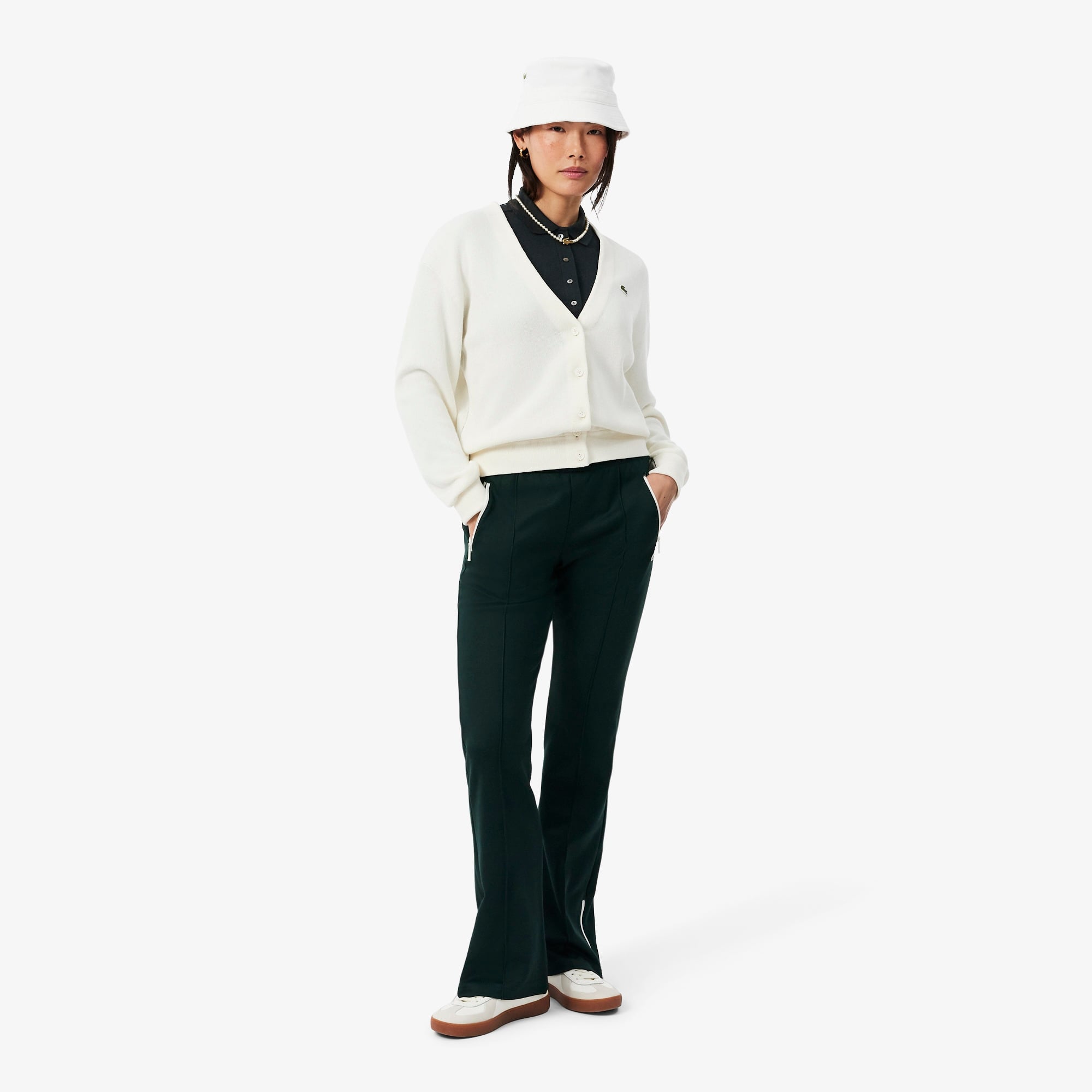 L.12.D Kadın Slim Fit Uzun Kollu Koyu Yeşil Polo