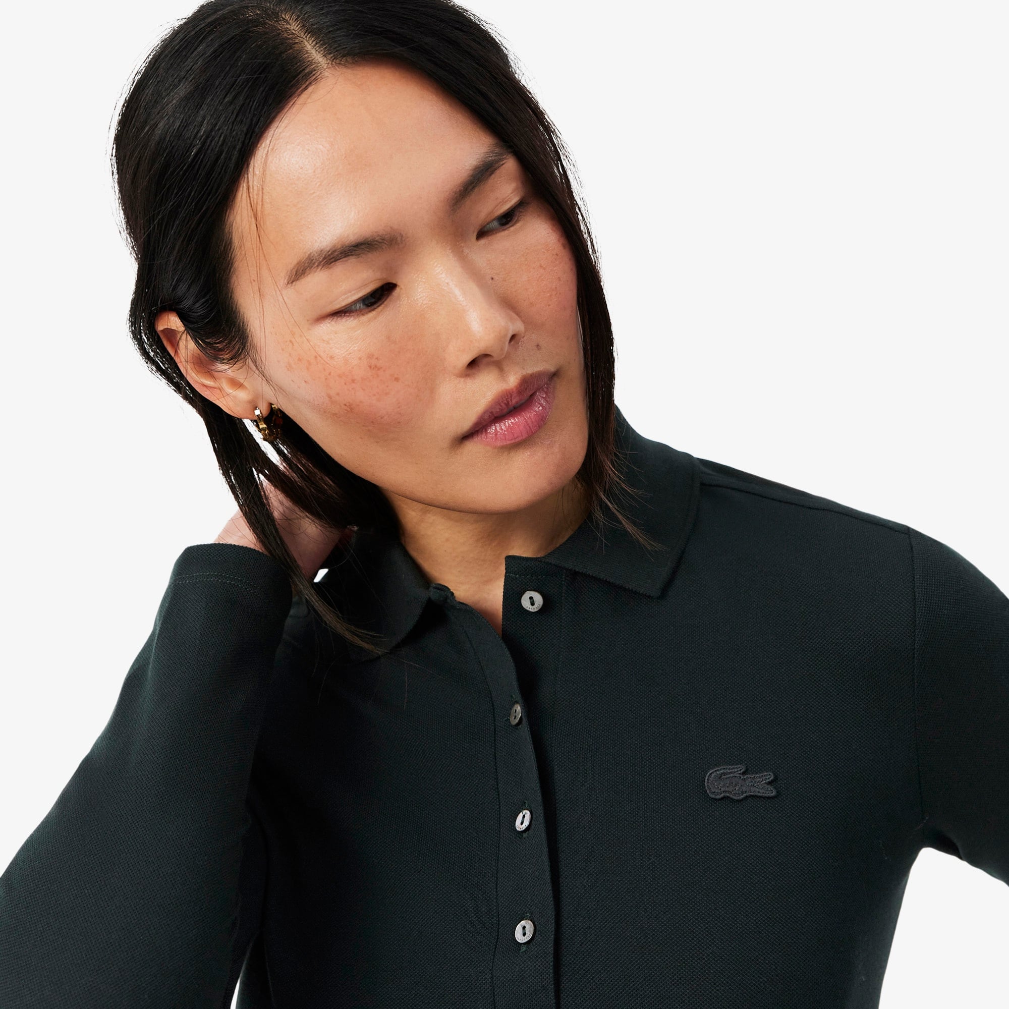 L.12.D Kadın Slim Fit Uzun Kollu Koyu Yeşil Polo